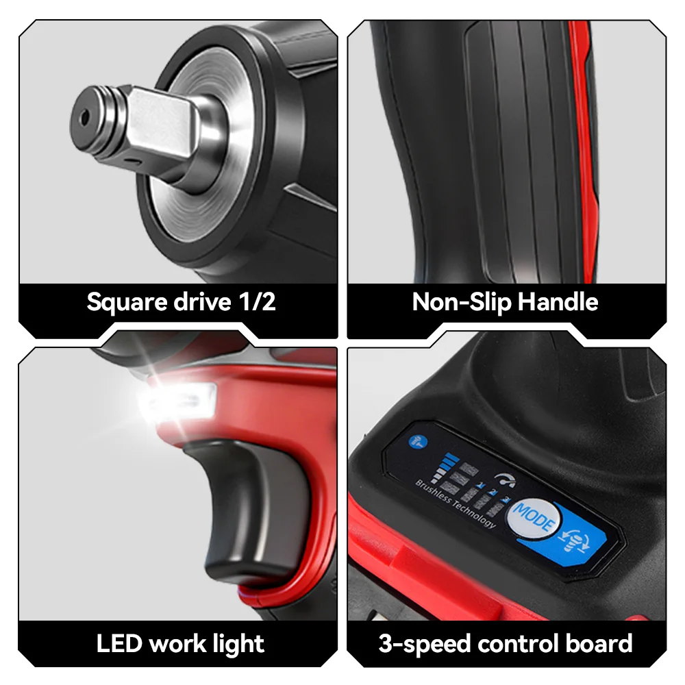 ONEVAN 1/2 Inch 1800N.M Brushless Electric Impact Wrench Cordless Screwdriver Gun Car Repair Power Tool For Makita Battery Pin