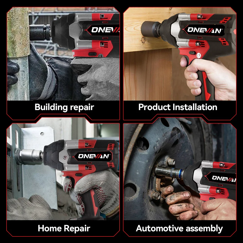 ONEVAN 1/2 Inch 1800N.M Brushless Electric Impact Wrench Cordless Screwdriver Gun Car Repair Power Tool For Makita Battery Pin
