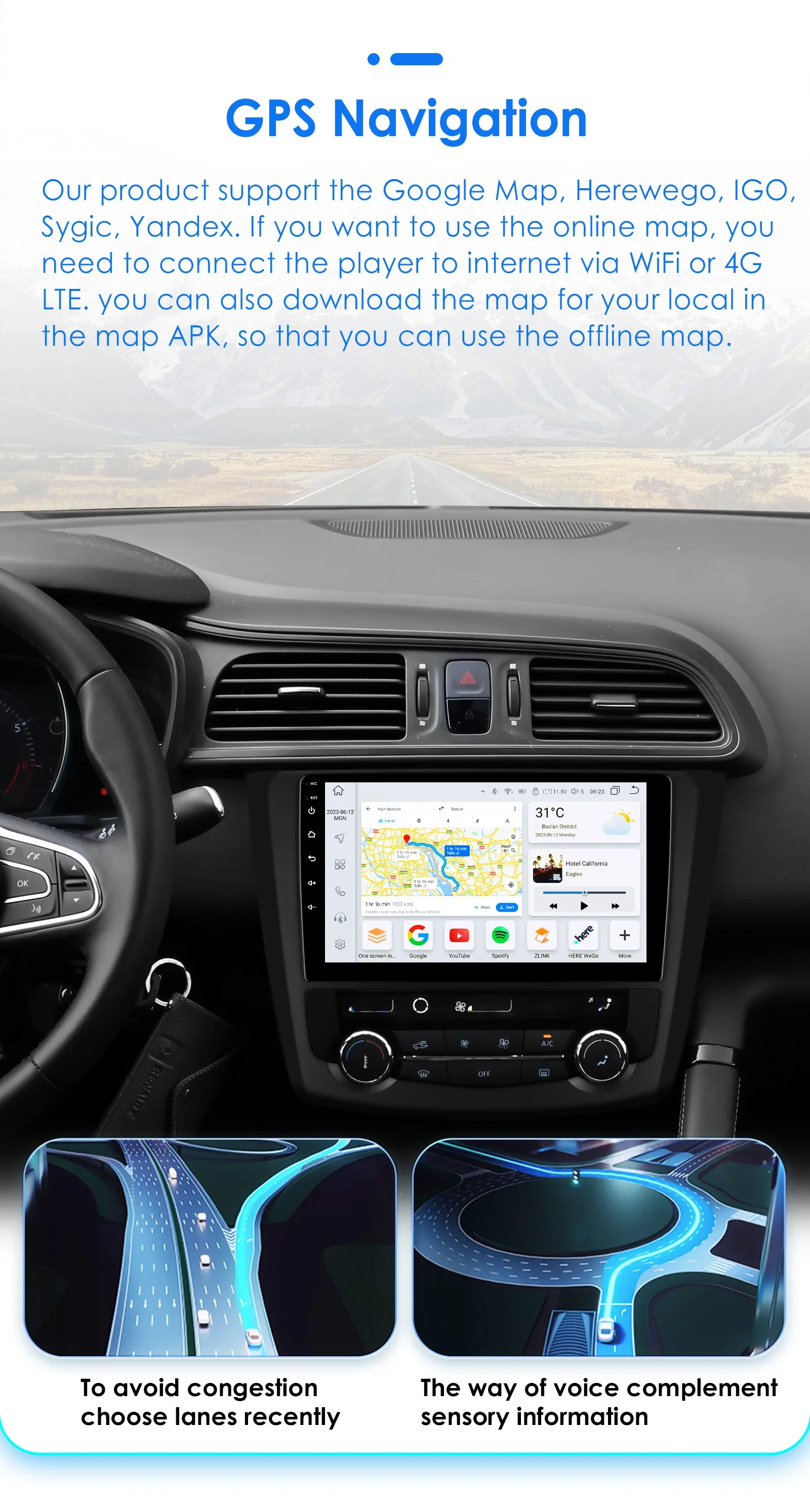 9" Hizpo 2Din Android14 Car Radio for Renault Kadjar 2015 - 2019 DSP RDS GPS Navigation Auto 4G BT CarPlay UIS7862 Multimedia