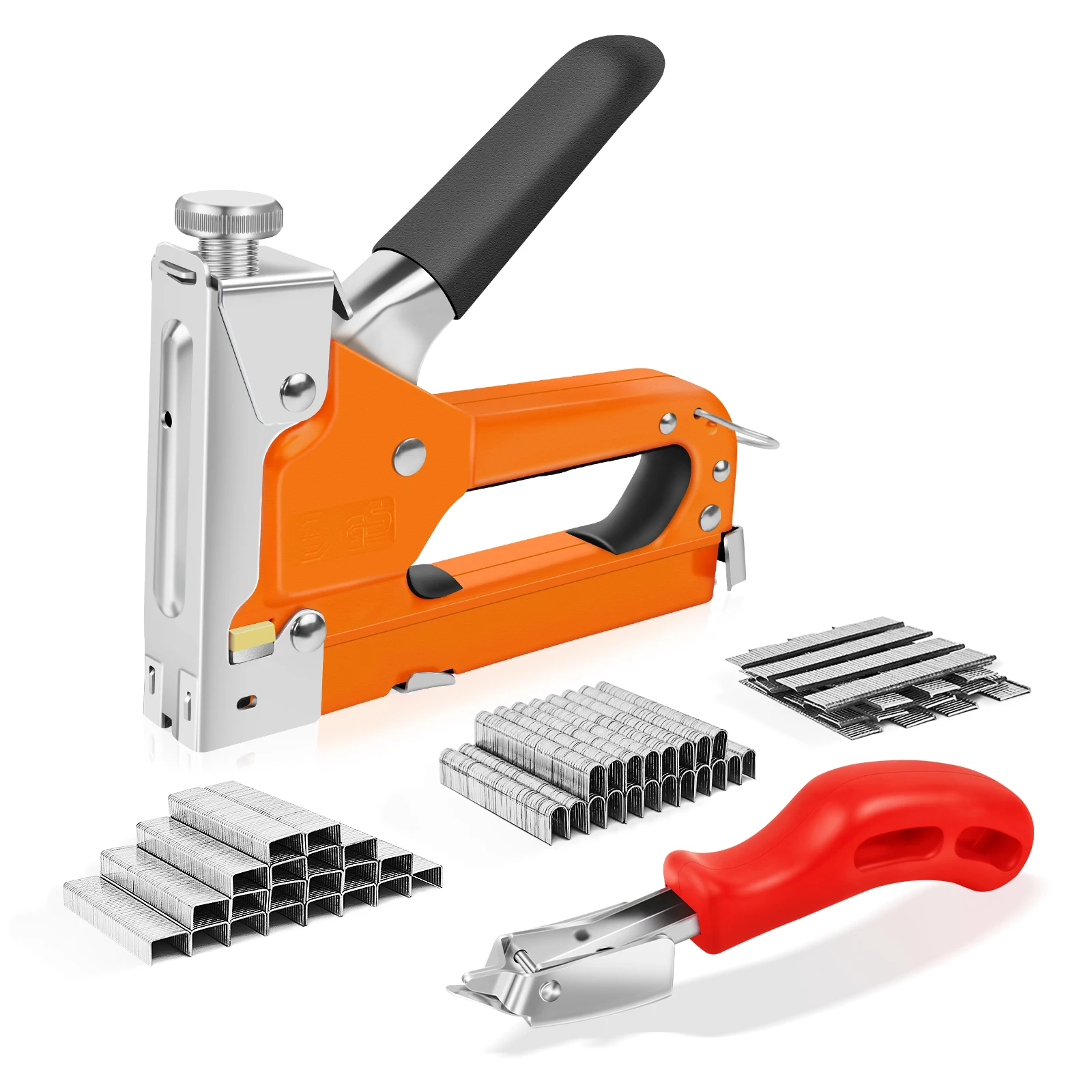 DayPlus Staple Gun, 3-in-1 Upholstery Manual Brad Nailer Kit with Stapler Remover for Woodworking Furniture DIY, 3000 Staples