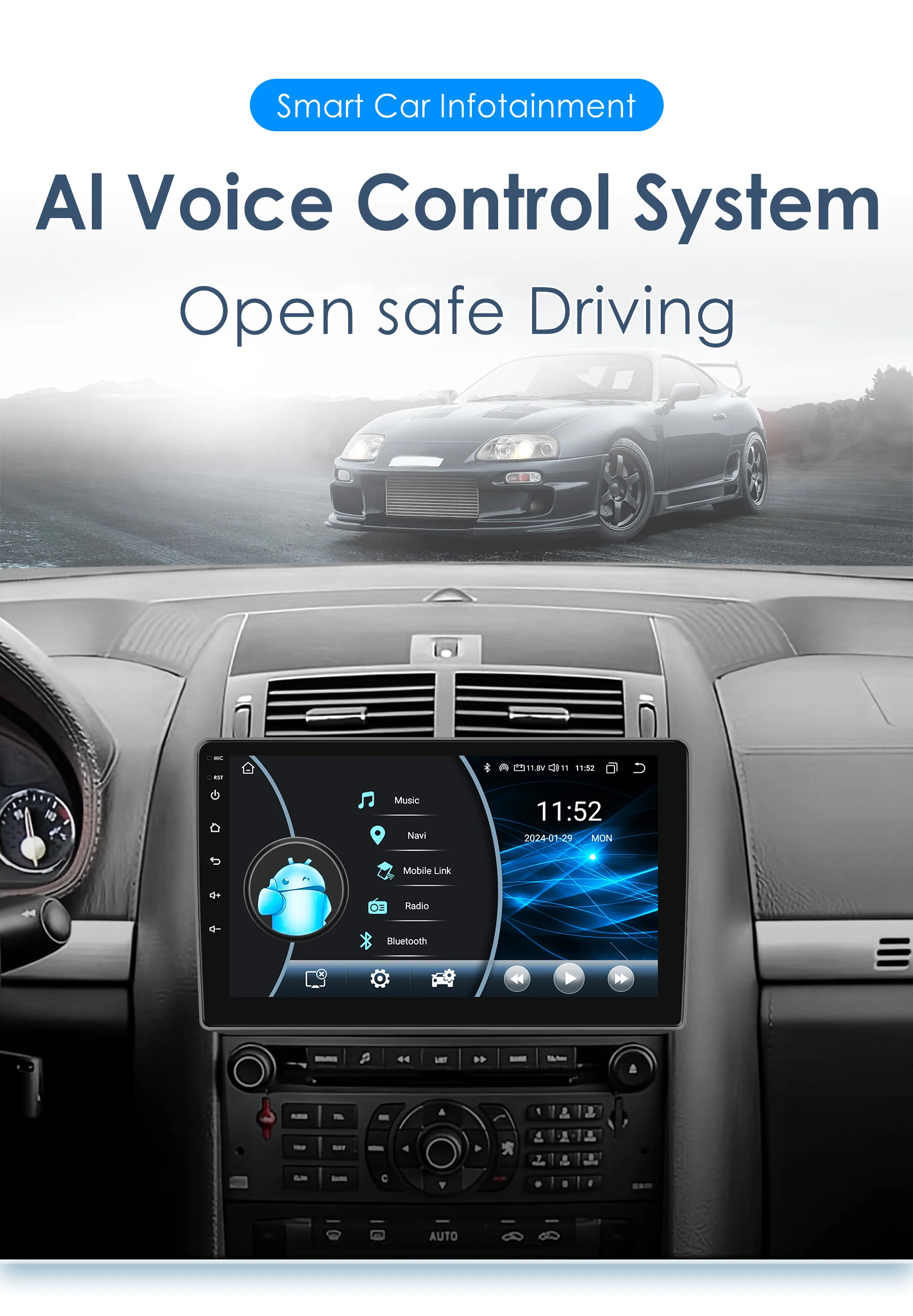 Hizpo 2Din Android13 Car Radio for Peugeot 407 CC SW 2004 - 2011 Wireless Android Auto CarPlay GPS RDS DSP 4G BT SWC UI8581