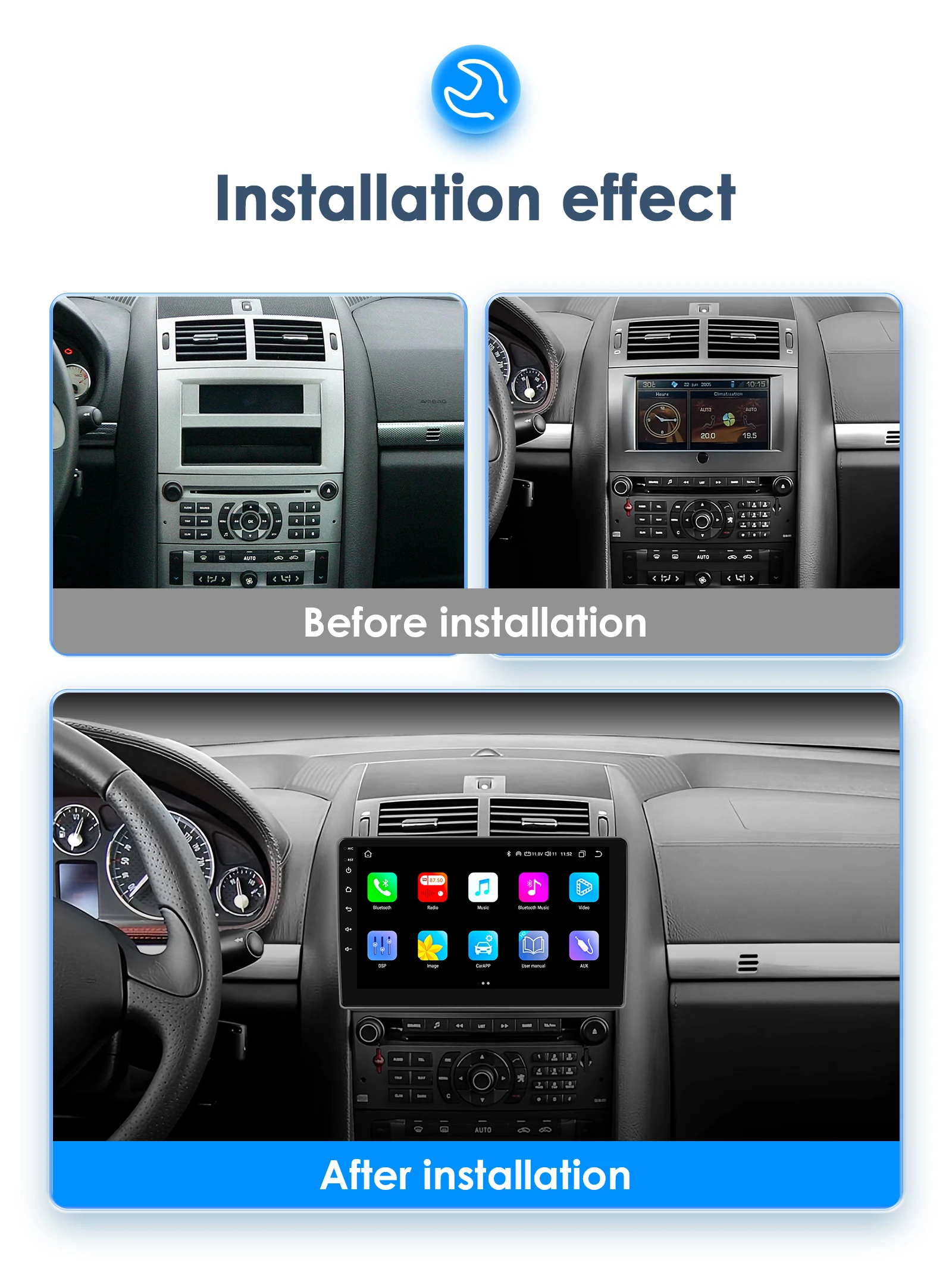 Hizpo 2Din Android13 Car Radio for Peugeot 407 CC SW 2004 - 2011 Wireless Android Auto CarPlay GPS RDS DSP 4G BT SWC UI8581