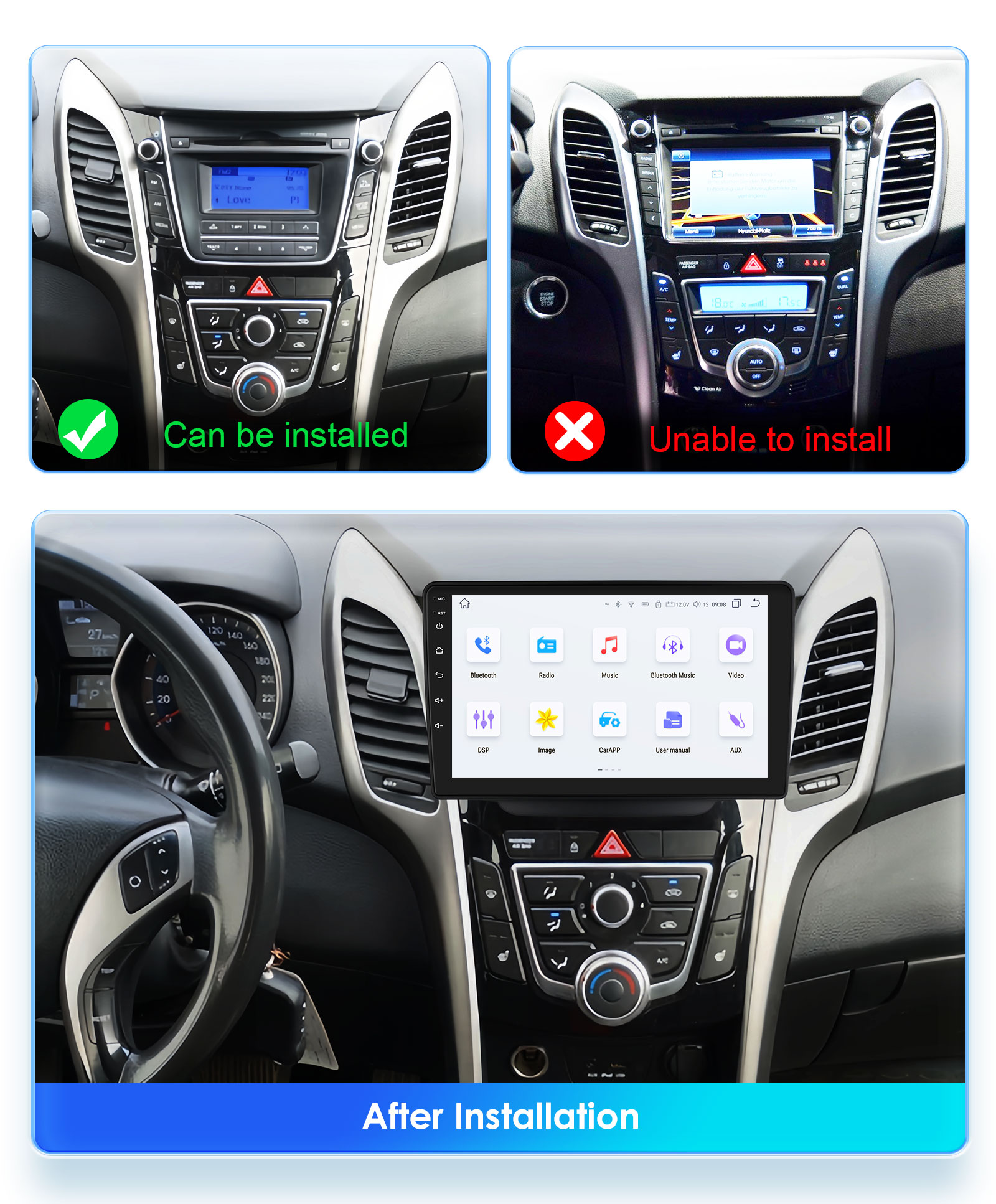 Hizpo 2Din 9inch Android Auto Car Radio for Hyundai i30 Elantra GT 2011- 2017 Navigation GPS DSP RDS BT 4G SWC CarPlay