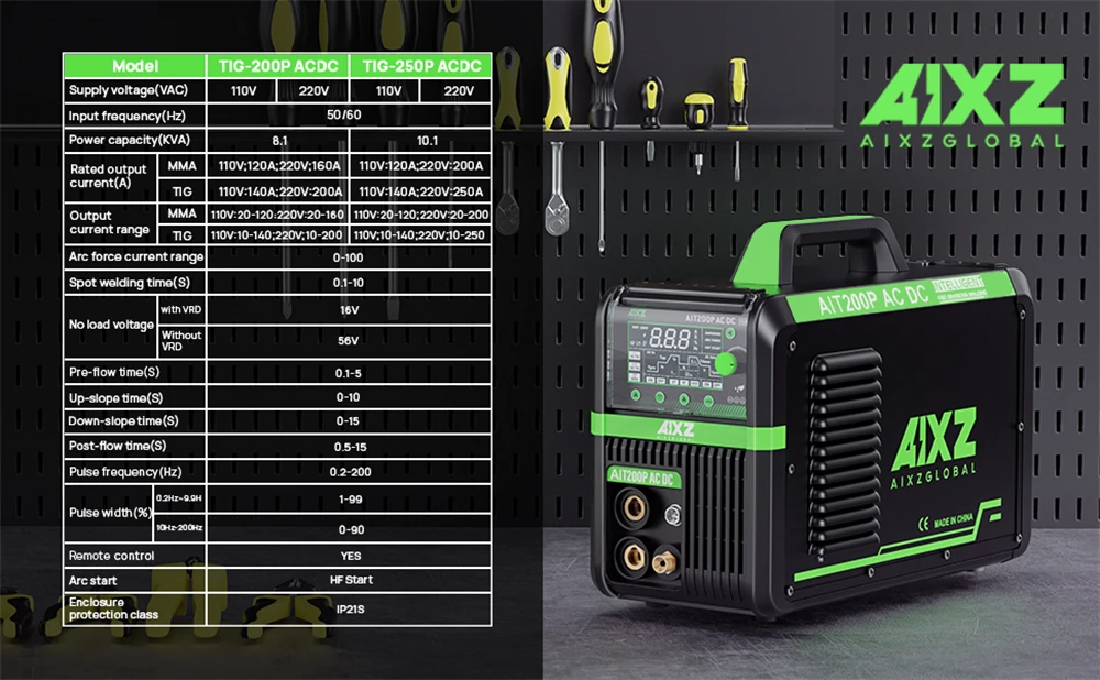 AIXZ 200 Amps 5 in 1 Aluminum Welding Machine AIT200P AC DC Pulse HF TIG Welder IGBT Inverter Hot Start Arc Force Anti-Stick 2T/4T Multifunction Home DIY Welders for Stainless Steels Aluminum Copper