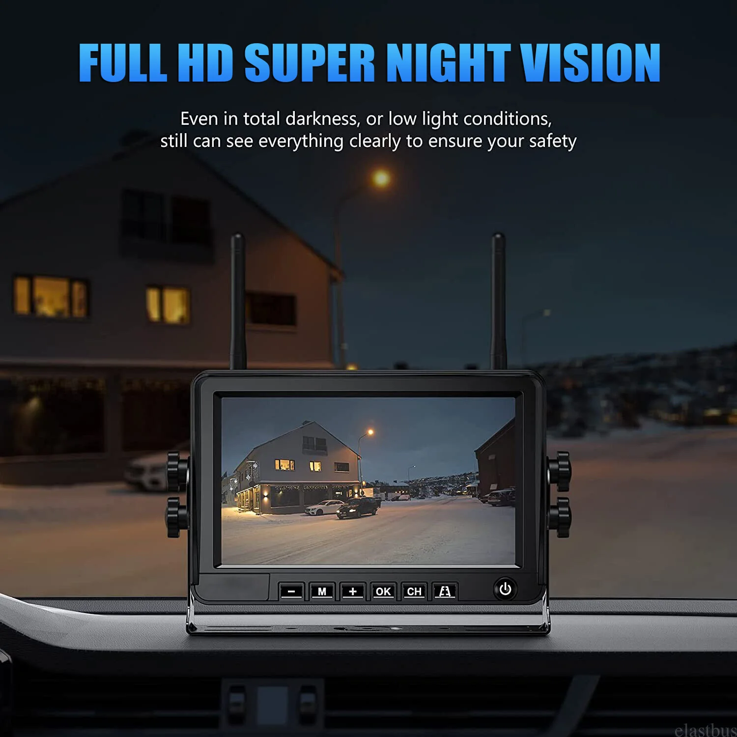 ESSGOO 7" 1080P IPS DVR Monitor Solar Powered Wireless Rear View Reverse Camera Magnetic Base For Vans Trailer RV Truck Car
