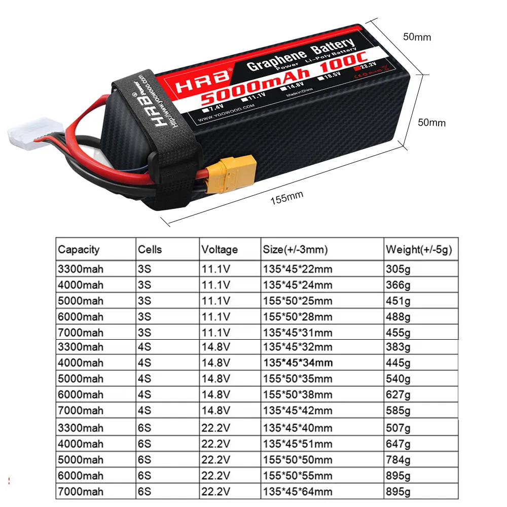 HRB 100C Graphene Battery 2S 3S 4S 6S Lipo 3300mah 4000mah 5000mah 6000mah 7000mah RC Battery with XT90 Connector RC Car Drone