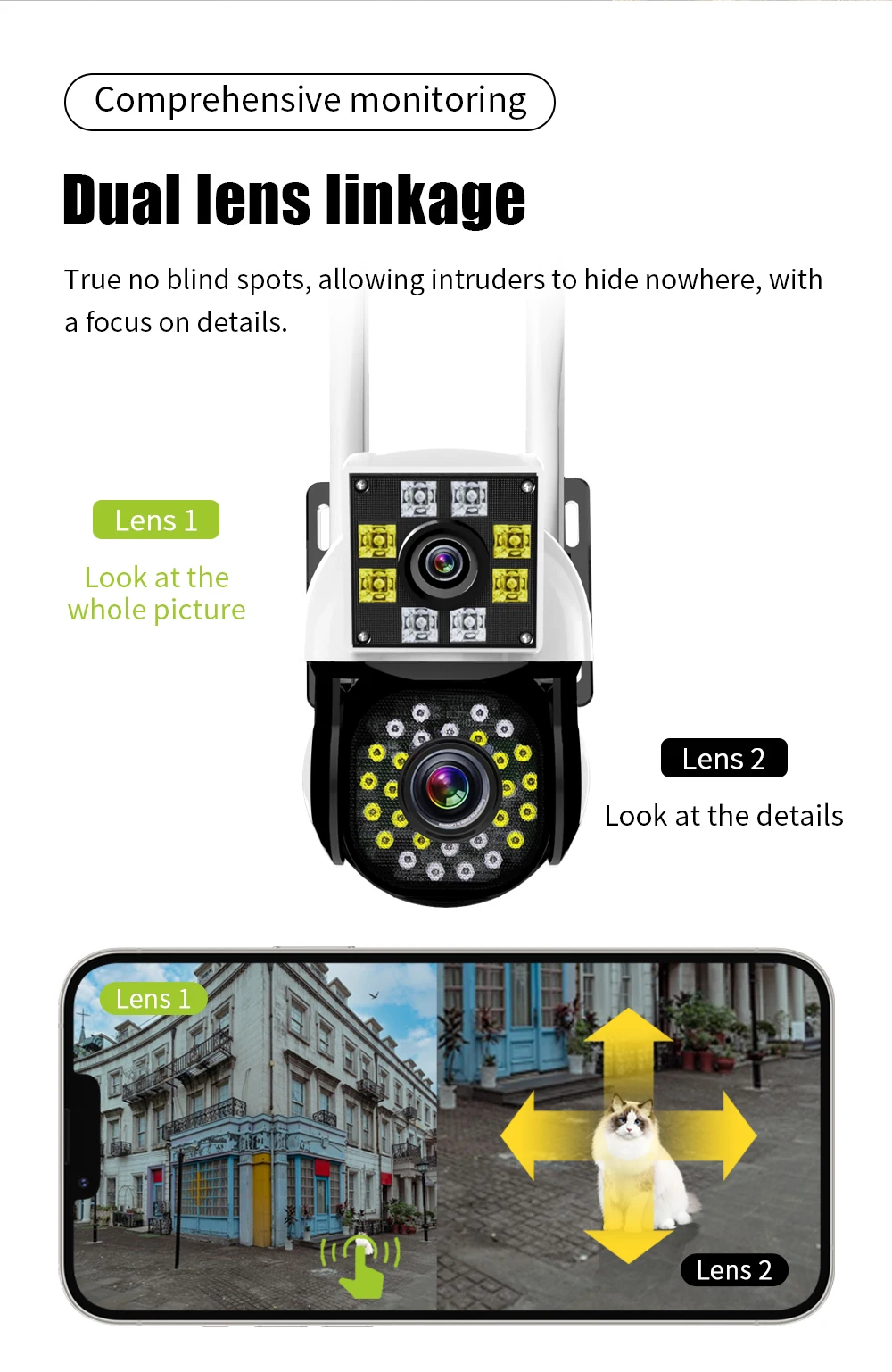 8MP 4K Wireless Monitoring Security Camera Outdoor Dual Lens Pan Tilt IP Camera AI Motion Detection Smart Home Security Camera