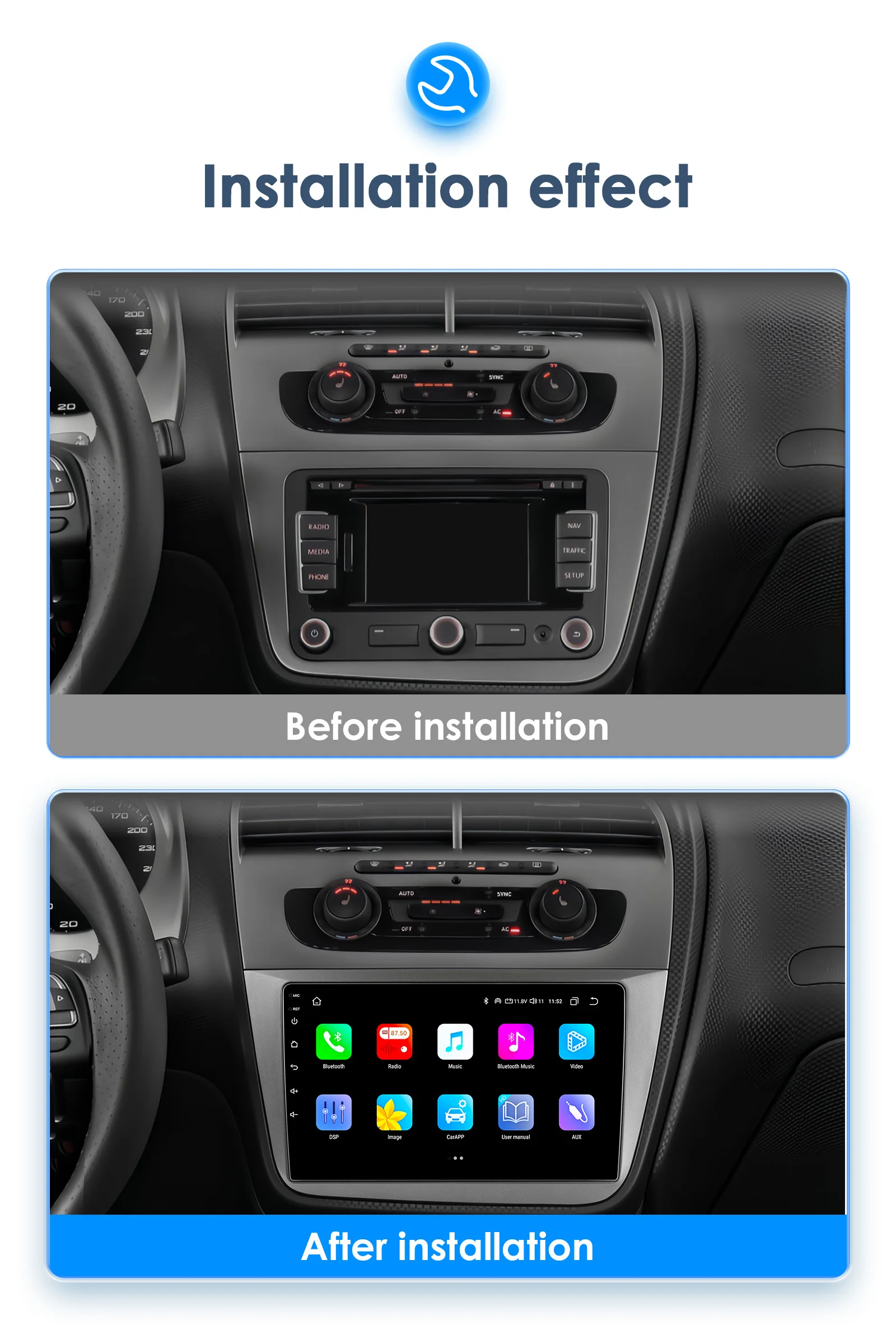 Hizpo 2Din 9inch Android13 Car Radio for Seat Altea 2004 - 2015 Toledo 2004 - 2009 Android Auto CarPlay DSP RDS GPS 4G BT UI8581