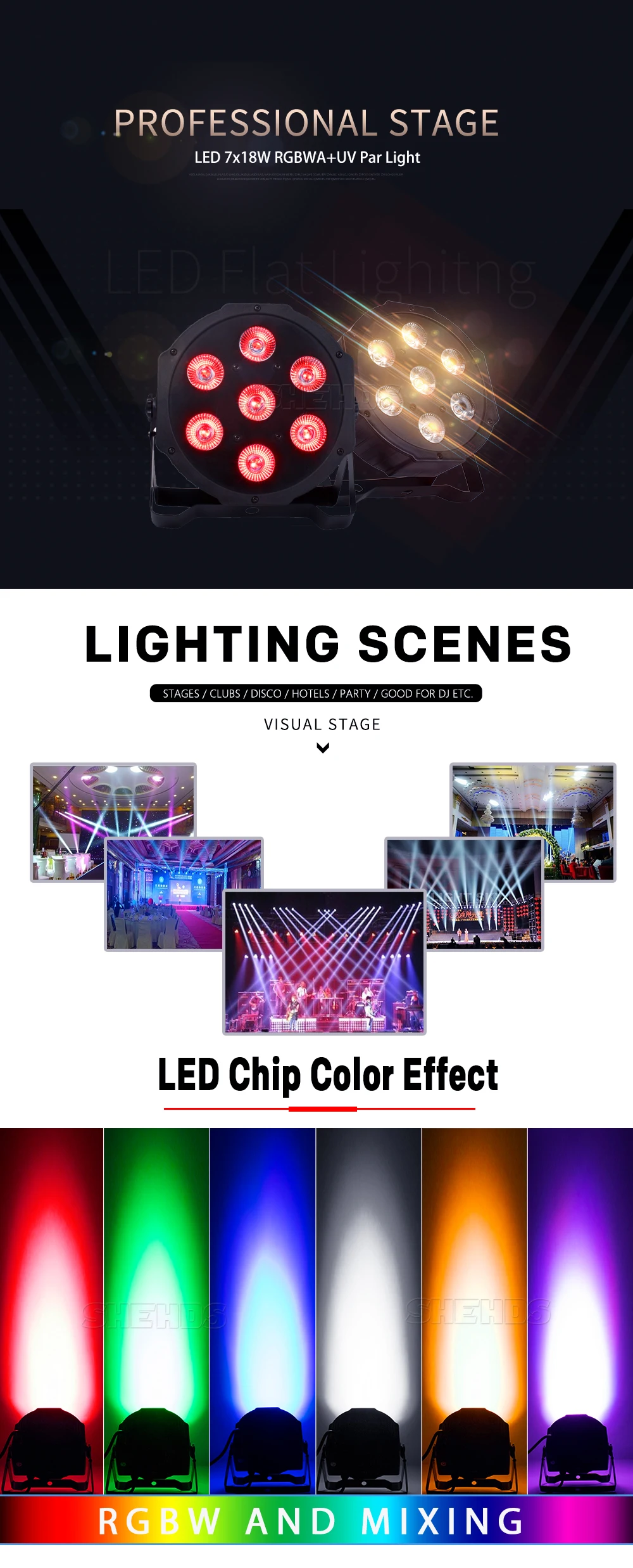 SHEHDS 2Pcs 18x18W 7x18W 6in1 18x12W 4in1RGBW LED Flat Par Lighting For DJ Disco Club Wedding Party Wash Effect