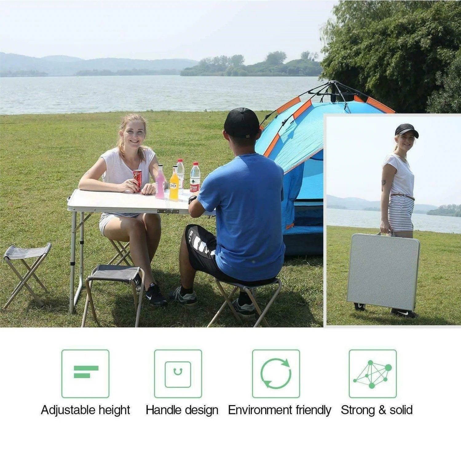 BRIEFNESS Folding Table with Carrying Handle Wedding Party Table Occasional Picnic Table Lightweight Outdoor Table Camping Table
