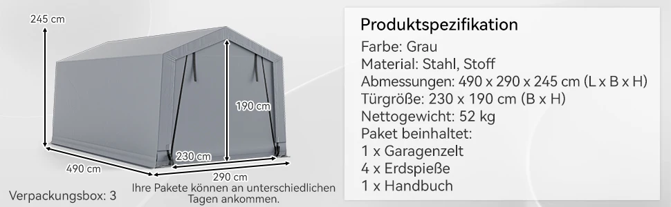 Garages tent carport, dimensions: 490x290x245 cm, tent garage with doors, pasture tent storage tent garage shelter, car shelter for