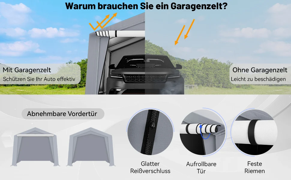 Garages tent carport, dimensions: 490x290x245 cm, tent garage with doors, pasture tent storage tent garage shelter, car shelter for