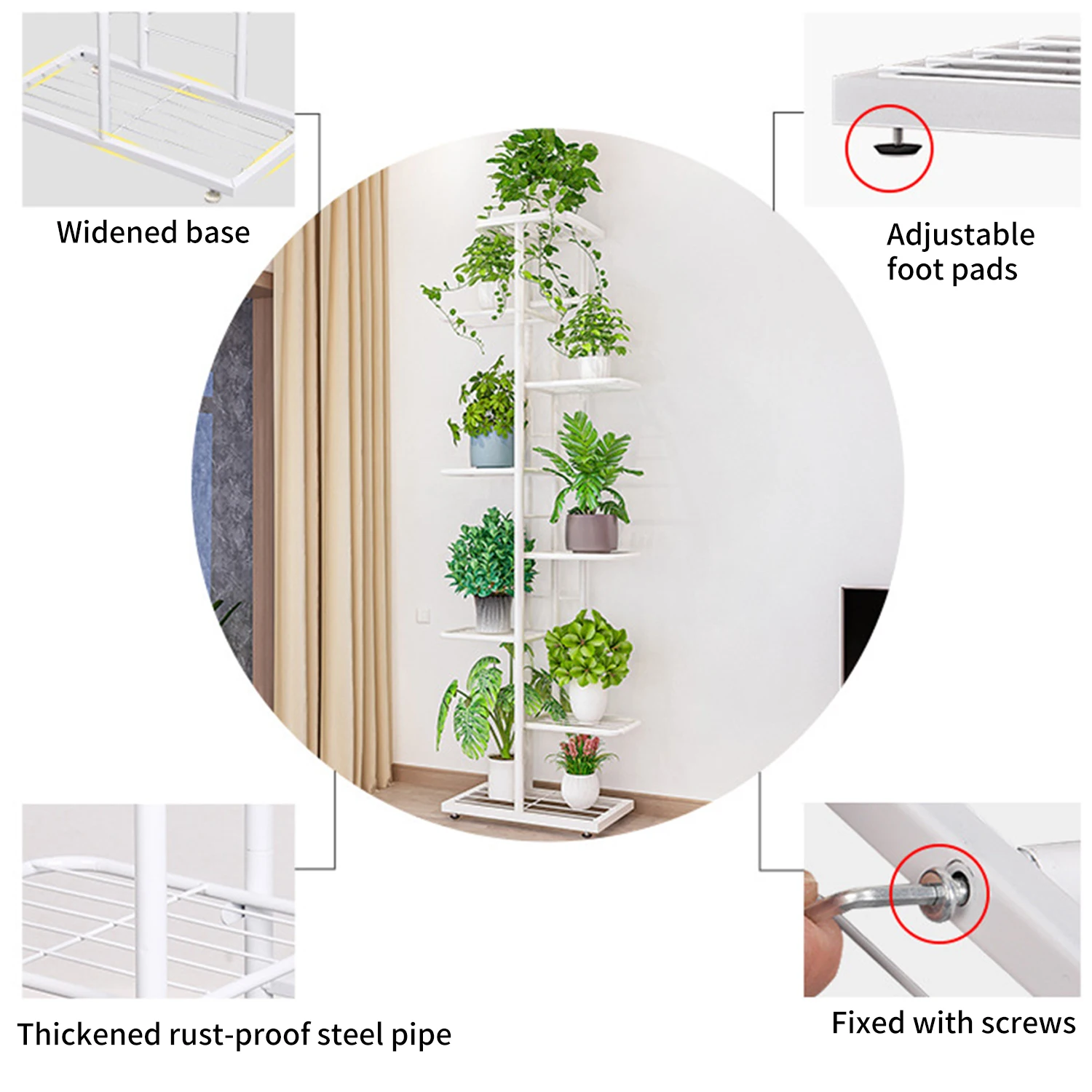 WRUT Iron 6 Layers Plant standard Flower Stand Flower Pot Tray bracelet Family Balcony Garden Bonsai Display Decorative Flower