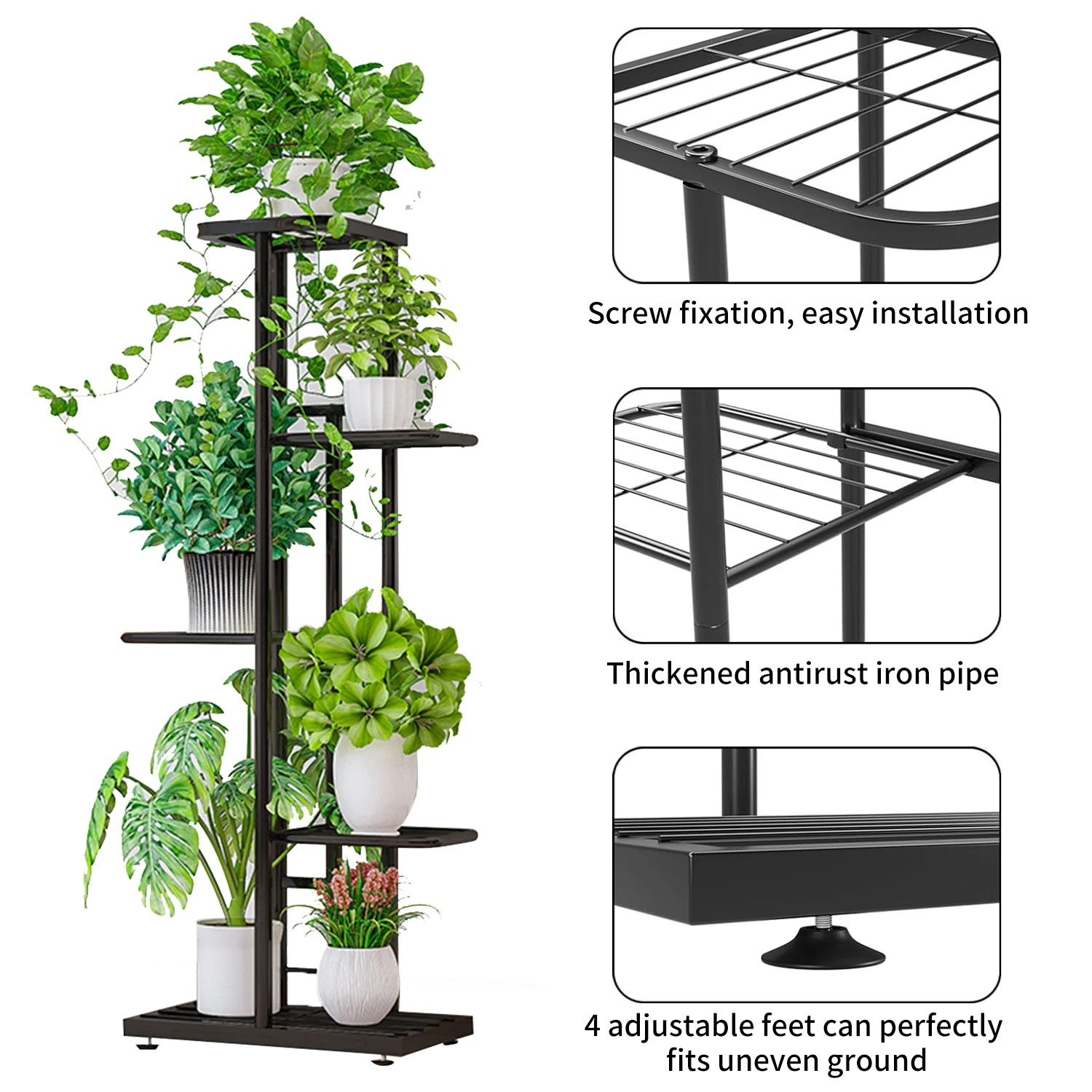 WRUT Iron 6 Layers Plant standard Flower Stand Flower Pot Tray bracelet Family Balcony Garden Bonsai Display Decorative Flower