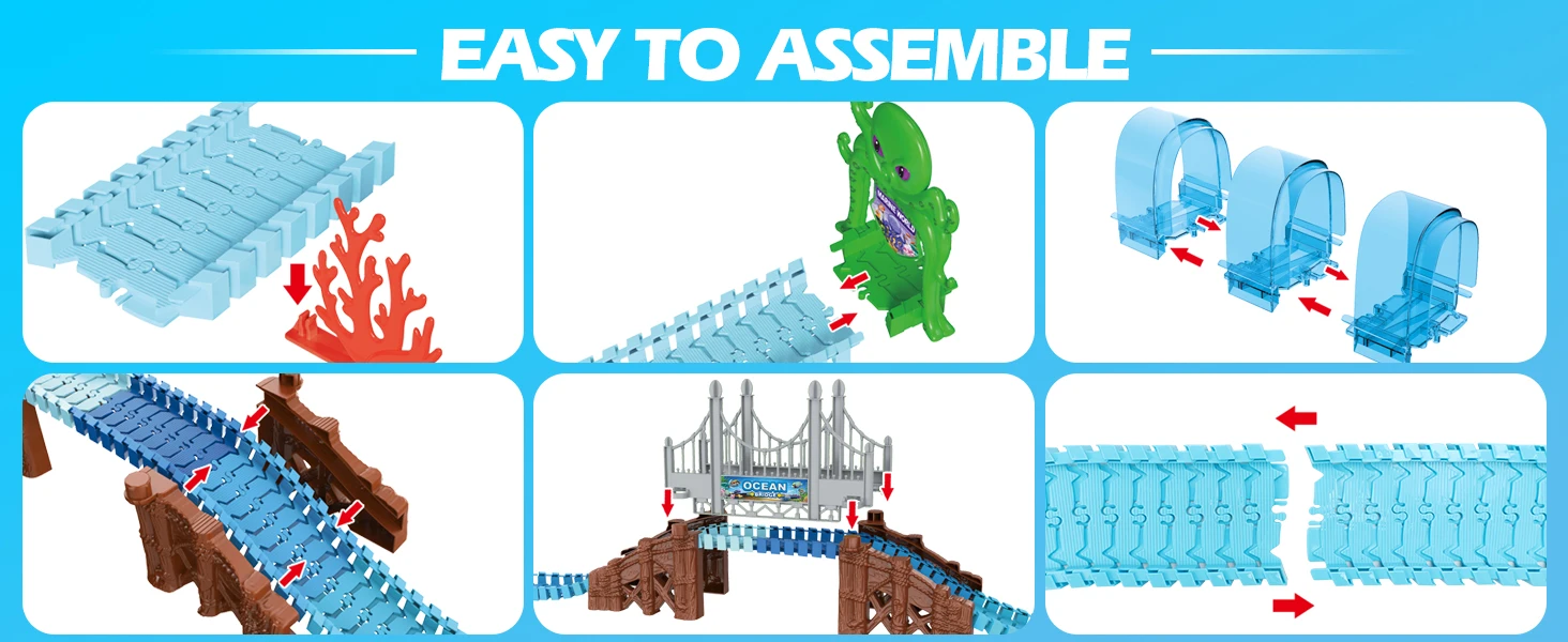VATOS Track Toys-Shark Racing Cars Flexible Bendable with Ball Ocean Theme Train STEM Educational Playset Birthday Gift for kids