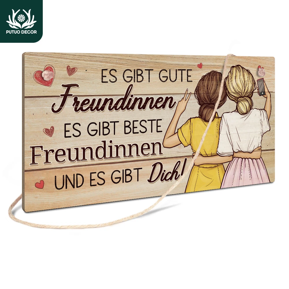 Putuo Decor German Wooden Sign, Es Gibt Gute Freundinnen Es Gibt Beste Freundinnen Und Es Gibt Dich, Wall Decor for Home Cafe