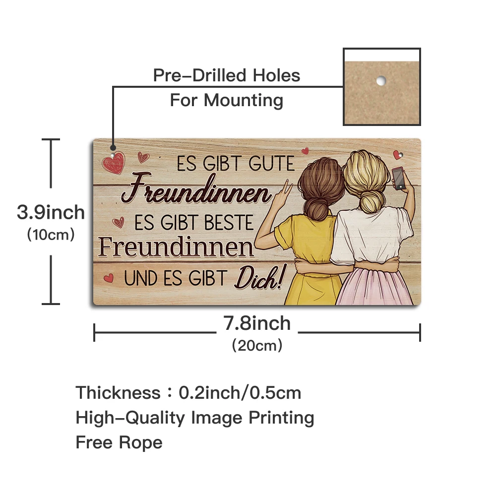 Putuo Decor German Wooden Sign, Es Gibt Gute Freundinnen Es Gibt Beste Freundinnen Und Es Gibt Dich, Wall Decor for Home Cafe