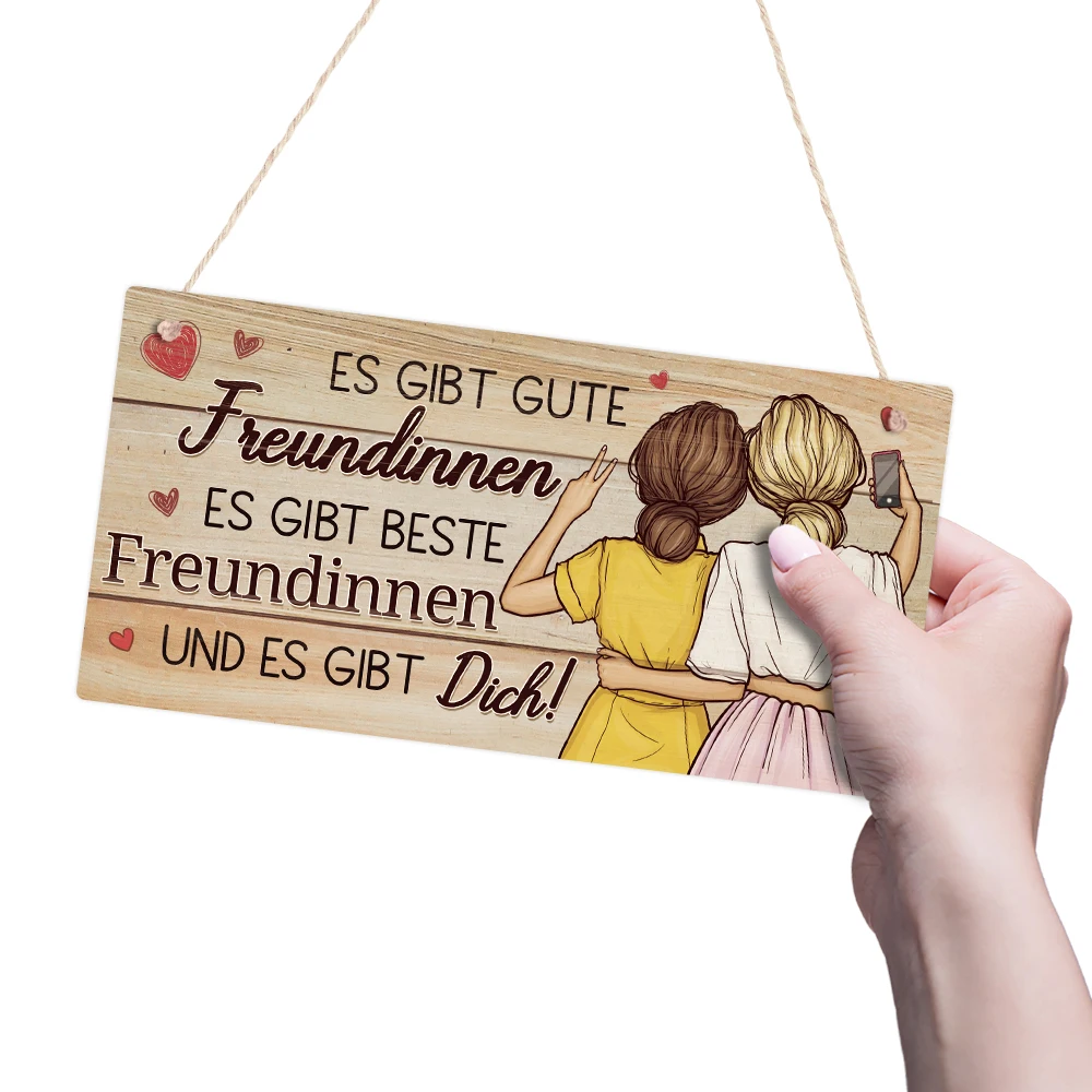 Putuo Decor German Wooden Sign, Es Gibt Gute Freundinnen Es Gibt Beste Freundinnen Und Es Gibt Dich, Wall Decor for Home Cafe