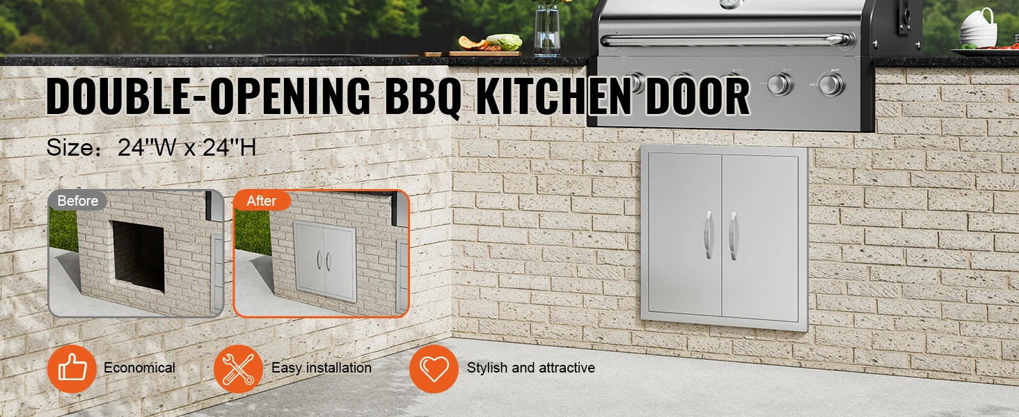 SucceBuy BBQ Access Door Double Outdoor Kitchen Door Stainless Steel Flush Door for BBQ Island Grilling Station Outside Cabinet