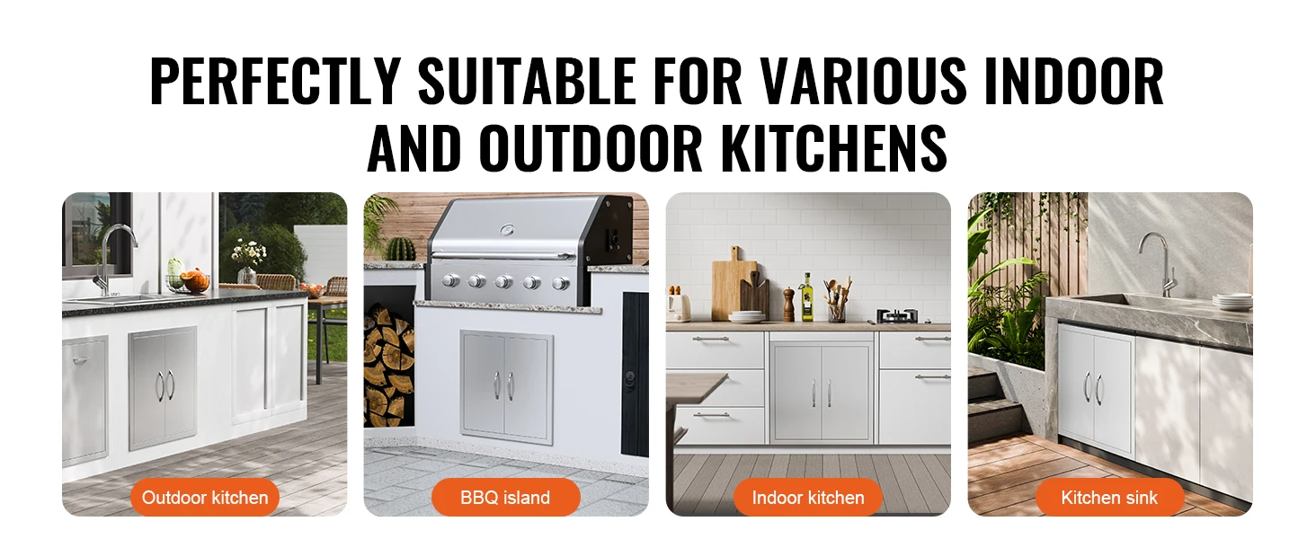 SucceBuy BBQ Access Door Double Outdoor Kitchen Door Stainless Steel Flush Door for BBQ Island Grilling Station Outside Cabinet