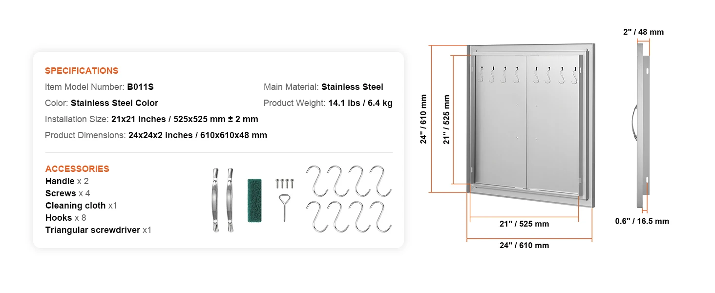 SucceBuy BBQ Access Door Double Outdoor Kitchen Door Stainless Steel Flush Door for BBQ Island Grilling Station Outside Cabinet