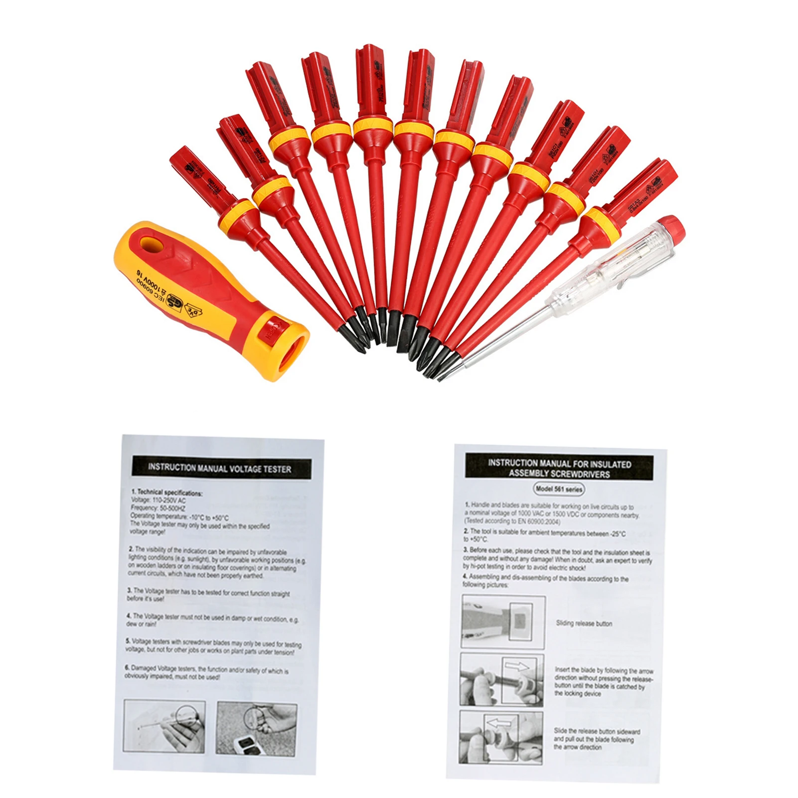 13pcs 1000V Changeable Insulated Screwdrivers Set with Magnetic Slotted Phillips Pozidriv Torx Bits Electrician Repair Tools Kit