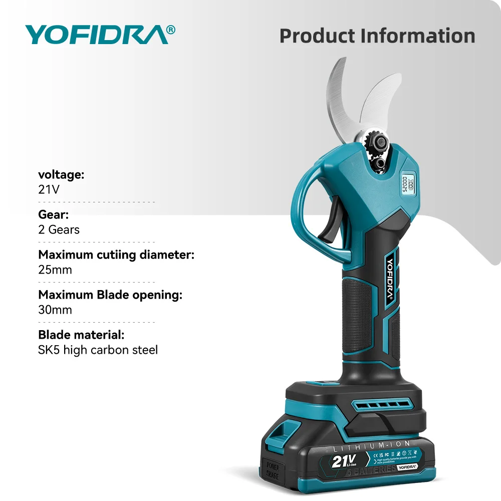 YOFIDRA 30MM Brushless Shearing Scissors 2 Gears Cordless Garden Fruit Tree Branch Pruning Power Tools For Makita Battery Pin