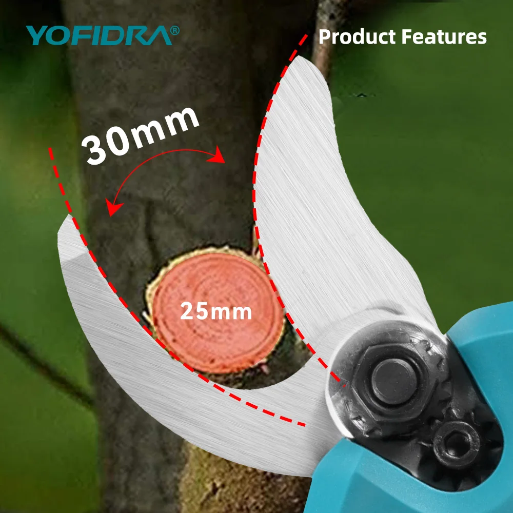 YOFIDRA 30MM Brushless Shearing Scissors 2 Gears Cordless Garden Fruit Tree Branch Pruning Power Tools For Makita Battery Pin