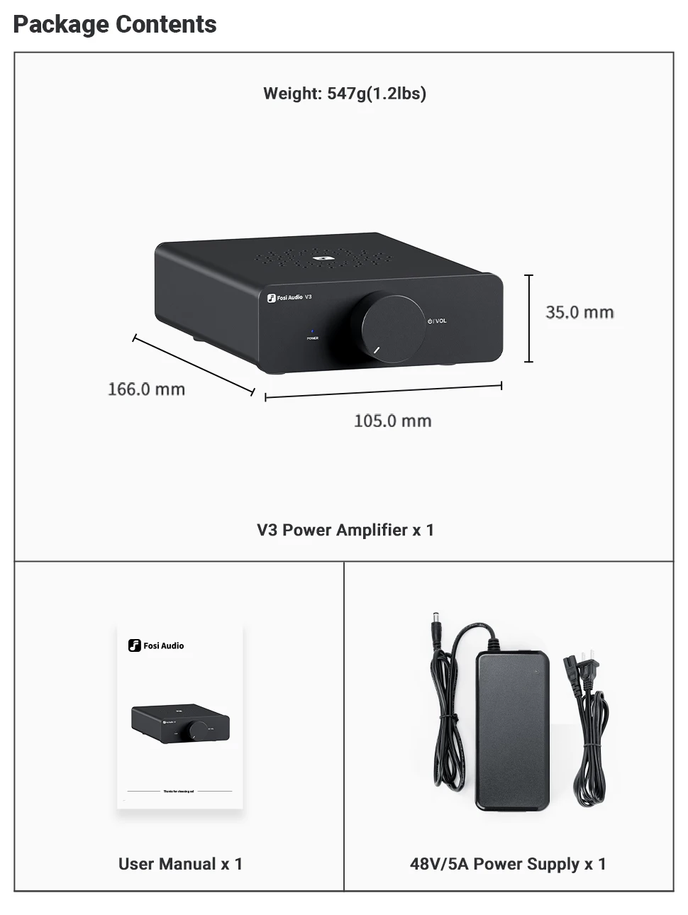 Fosi Audio Stereo Power Amplifier 300W x2 TPA3255 Class D Mini Speaker Amp 2 Channel Audio Amplifier for Passive Bookshelf