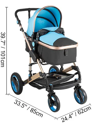 VEVOR Luxurious Baby Stroller 3 in 1 Portable Travel Reclining Baby Carriage Folding Pram for Newborn Baby Bassinet Pushchair