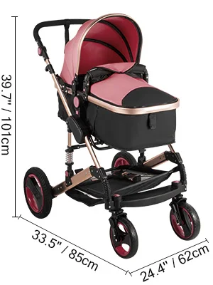 VEVOR Luxurious Baby Stroller 3 in 1 Portable Travel Reclining Baby Carriage Folding Pram for Newborn Baby Bassinet Pushchair