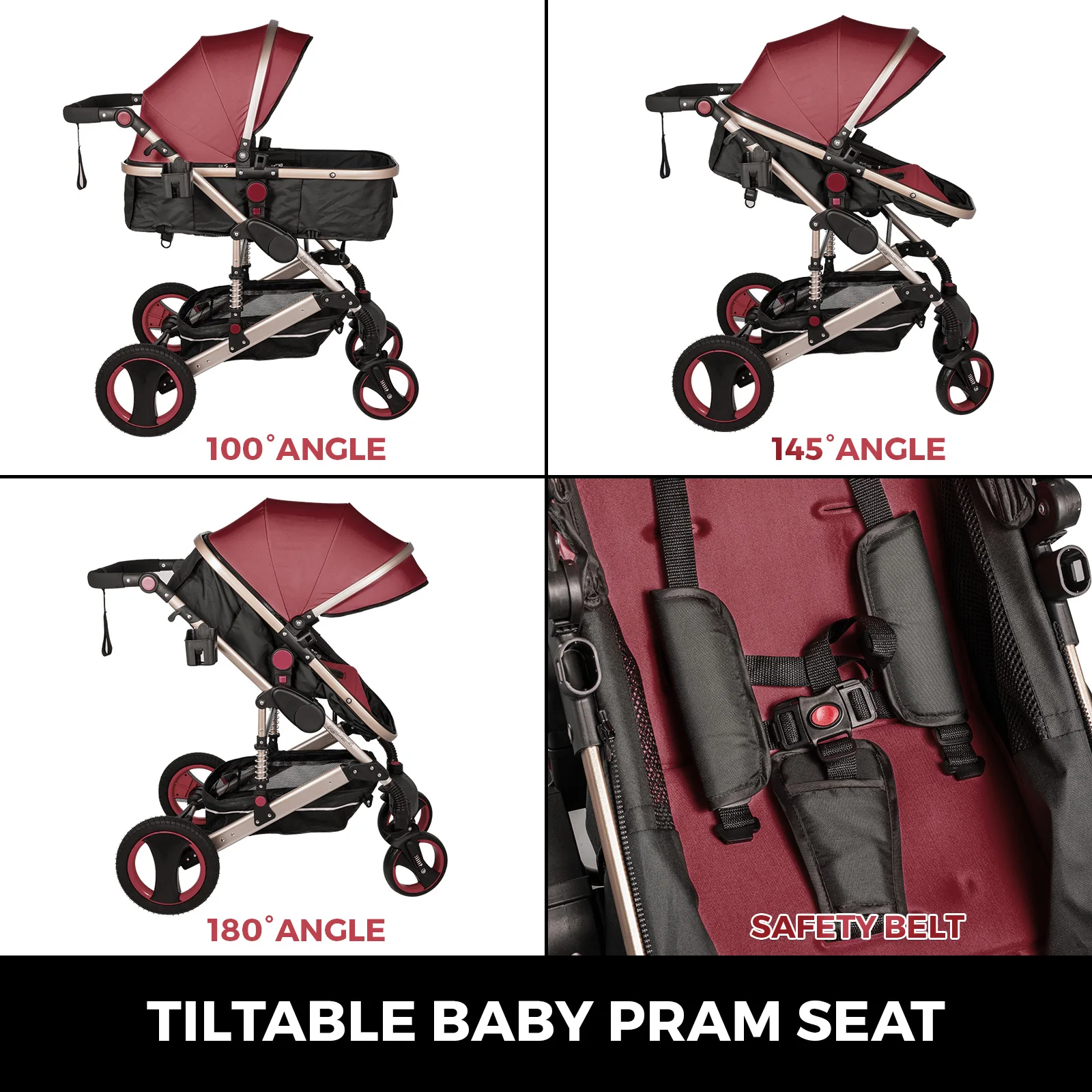VEVOR Luxurious Baby Stroller 3 in 1 Portable Travel Reclining Baby Carriage Folding Pram for Newborn Baby Bassinet Pushchair