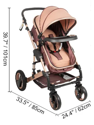VEVOR Luxurious Baby Stroller 3 in 1 Portable Travel Reclining Baby Carriage Folding Pram for Newborn Baby Bassinet Pushchair