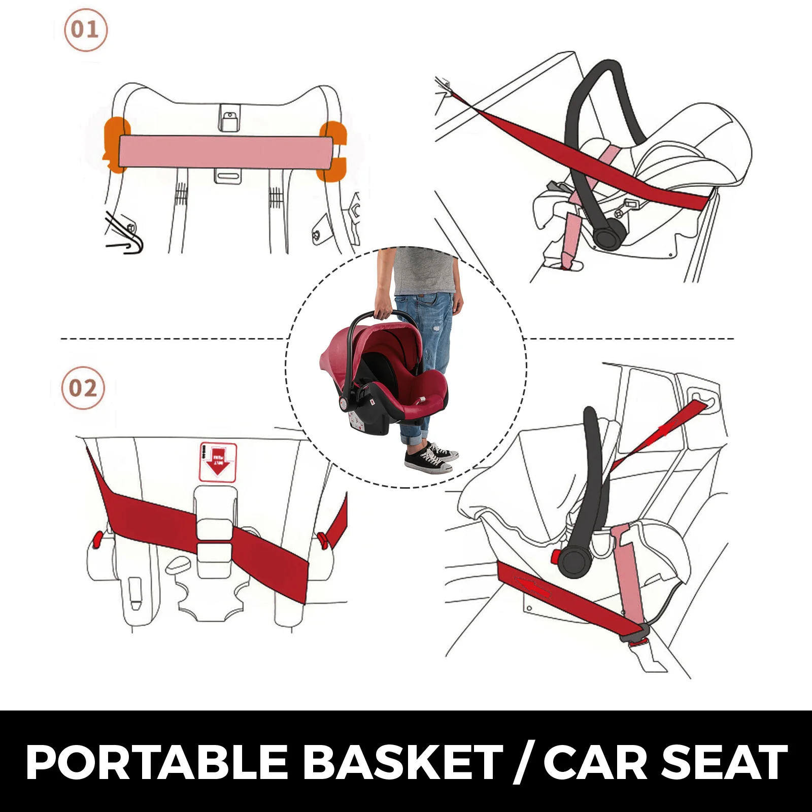 VEVOR Luxurious Baby Stroller 3 in 1 Portable Travel Reclining Baby Carriage Folding Pram for Newborn Baby Bassinet Pushchair