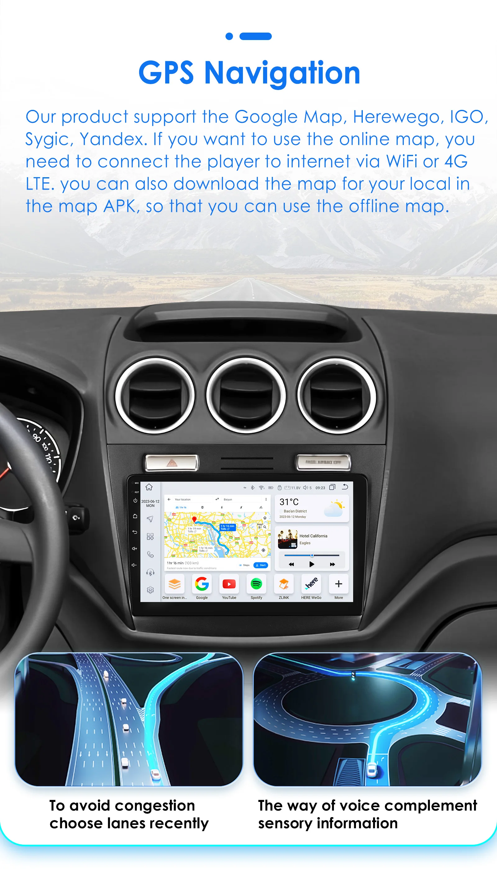 10.1" Hizpo 2Din CarPlay Android Auto Car Radio for Ford Transit Connect Tourneo Connect 2005 - 2014 BT 4G SWC RDS DSP GPS Navi