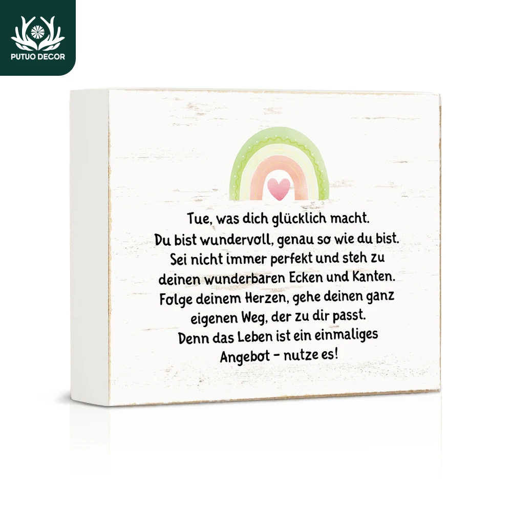 Putuo Decor German Box Sign, Tue, Was Dich Glücklich Macht. Du Bist Wundervoll, Genau so Wie Du Bist, Decor for Home Farmhouse