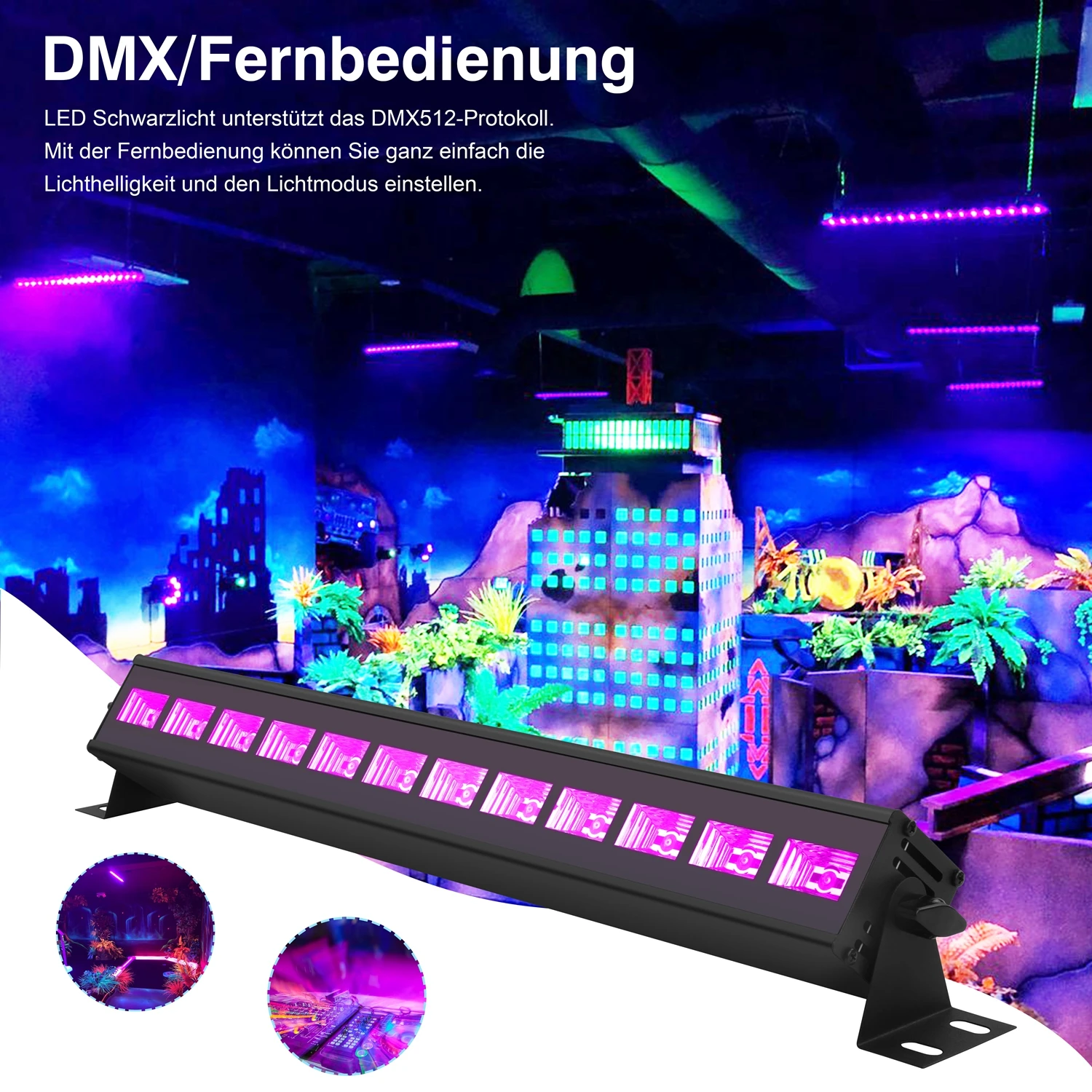 U'King UV 12 LED Wall Wash Light Black Light with Remote Control DMX Stage Light Effect for DJ Disco Party Holiday Wedding
