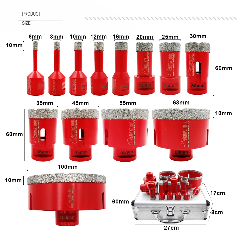 SHDIATOOL 13Pcs Diamond Drill Core Bits Set 6/8/10/12/16/20/25/30/35/45/55/68/100mm Bit For Granite Porcelain Hole Saw Opener