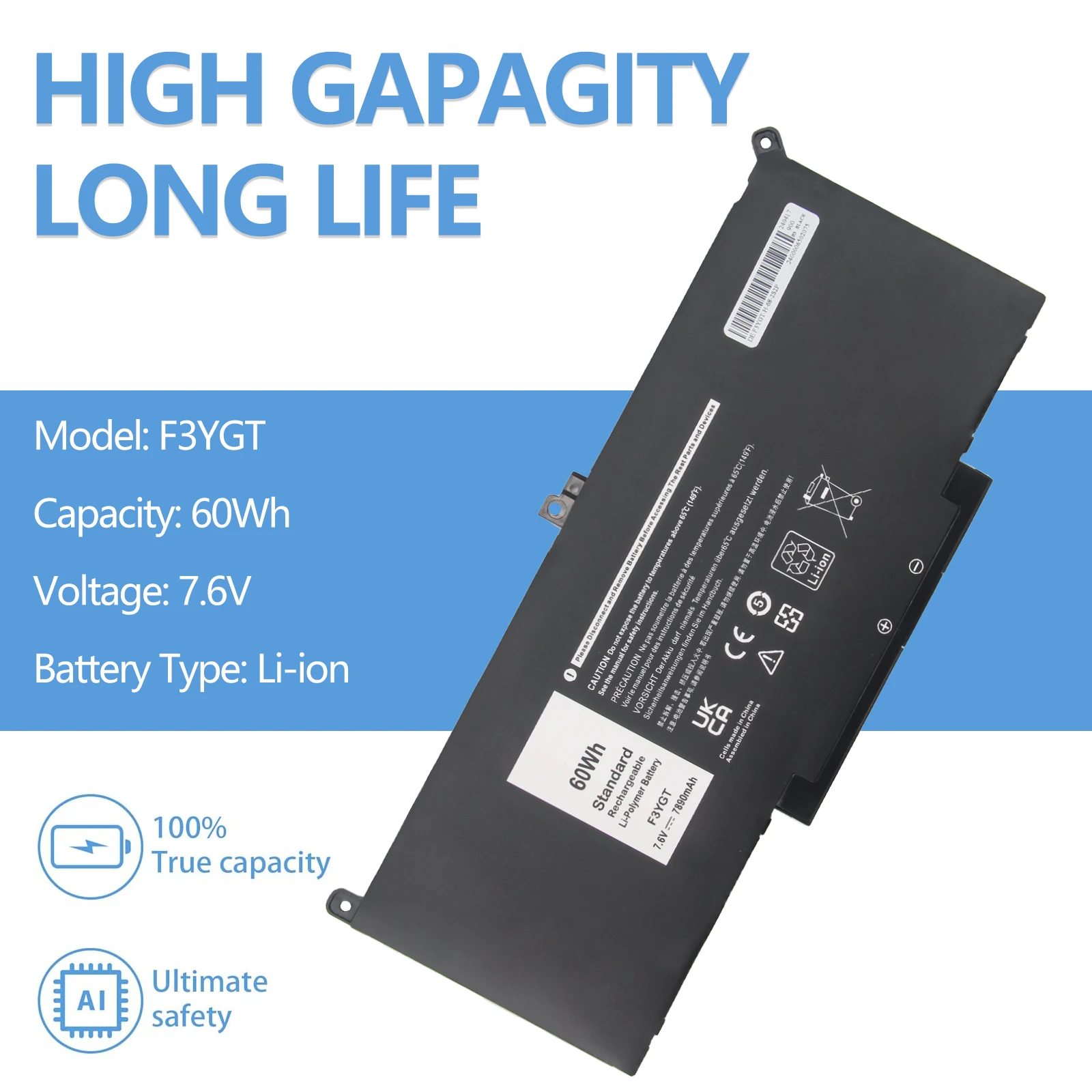 Oyomba F3YGT Laptop Battery for Dell Latitude E7280 E7480 E7290 E7390 E7490 Latitude 12 7000 7280 7290 DM6WC 2X39G KG7VF V4940