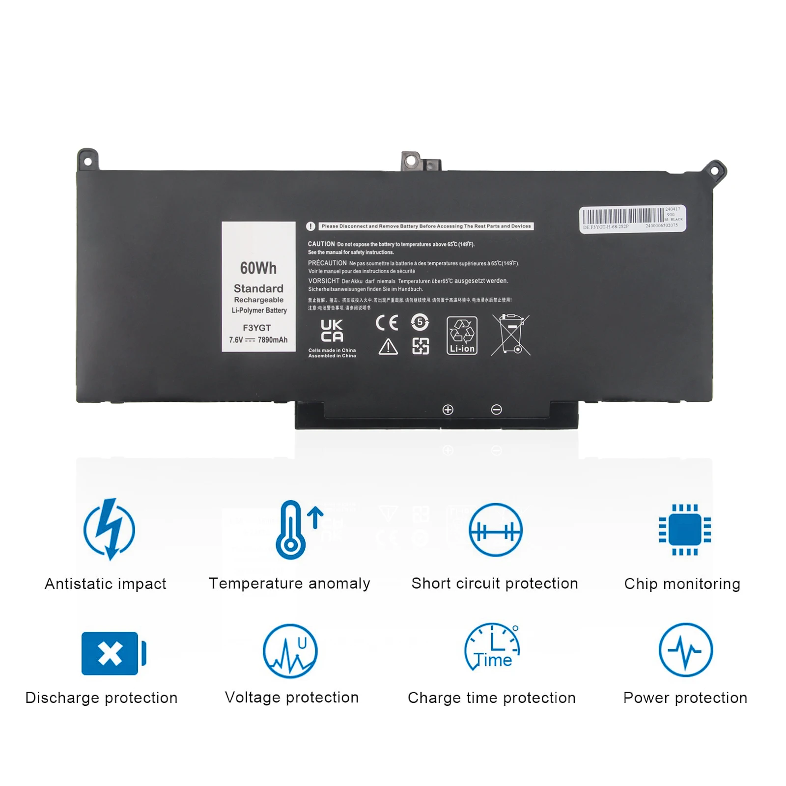 Oyomba F3YGT Laptop Battery for Dell Latitude E7280 E7480 E7290 E7390 E7490 Latitude 12 7000 7280 7290 DM6WC 2X39G KG7VF V4940