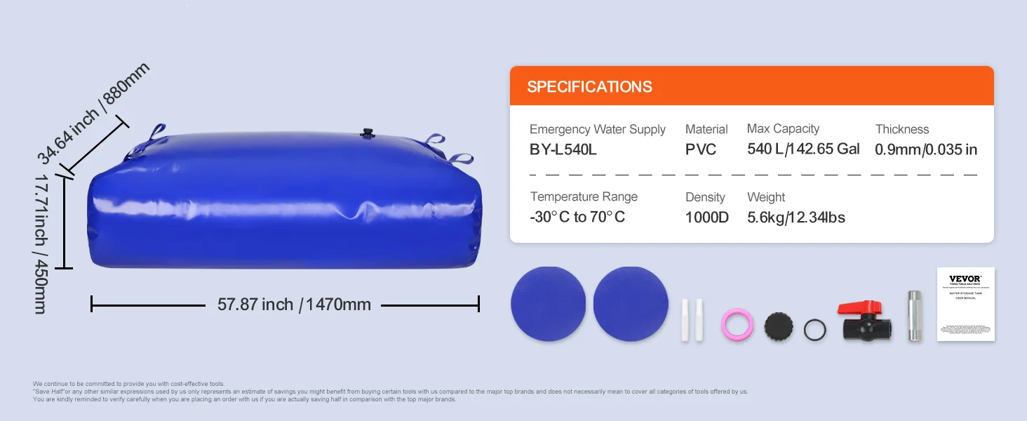 SucceBuy Water Tank Bladder PVC Collapsible Water Bladder Including Spigots and Overflow Kit Portable for Garden Water Catcher