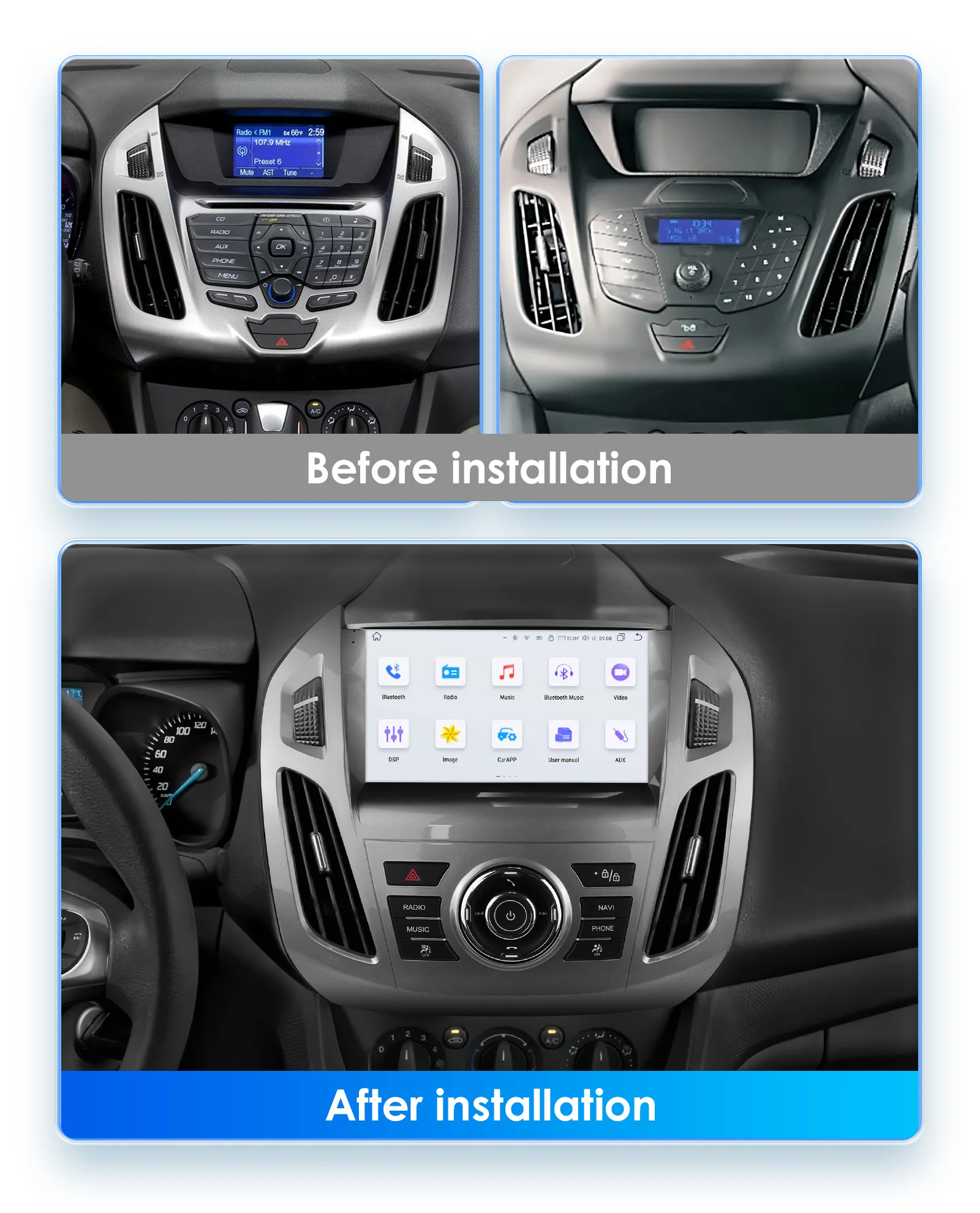 9" Hizpo 2Din CarPlay Android Auto Car Radio for Ford Transit Tourneo Connect 2013 - 2018 UI7862 Multimedia 4G RDS DSP GPS Navi