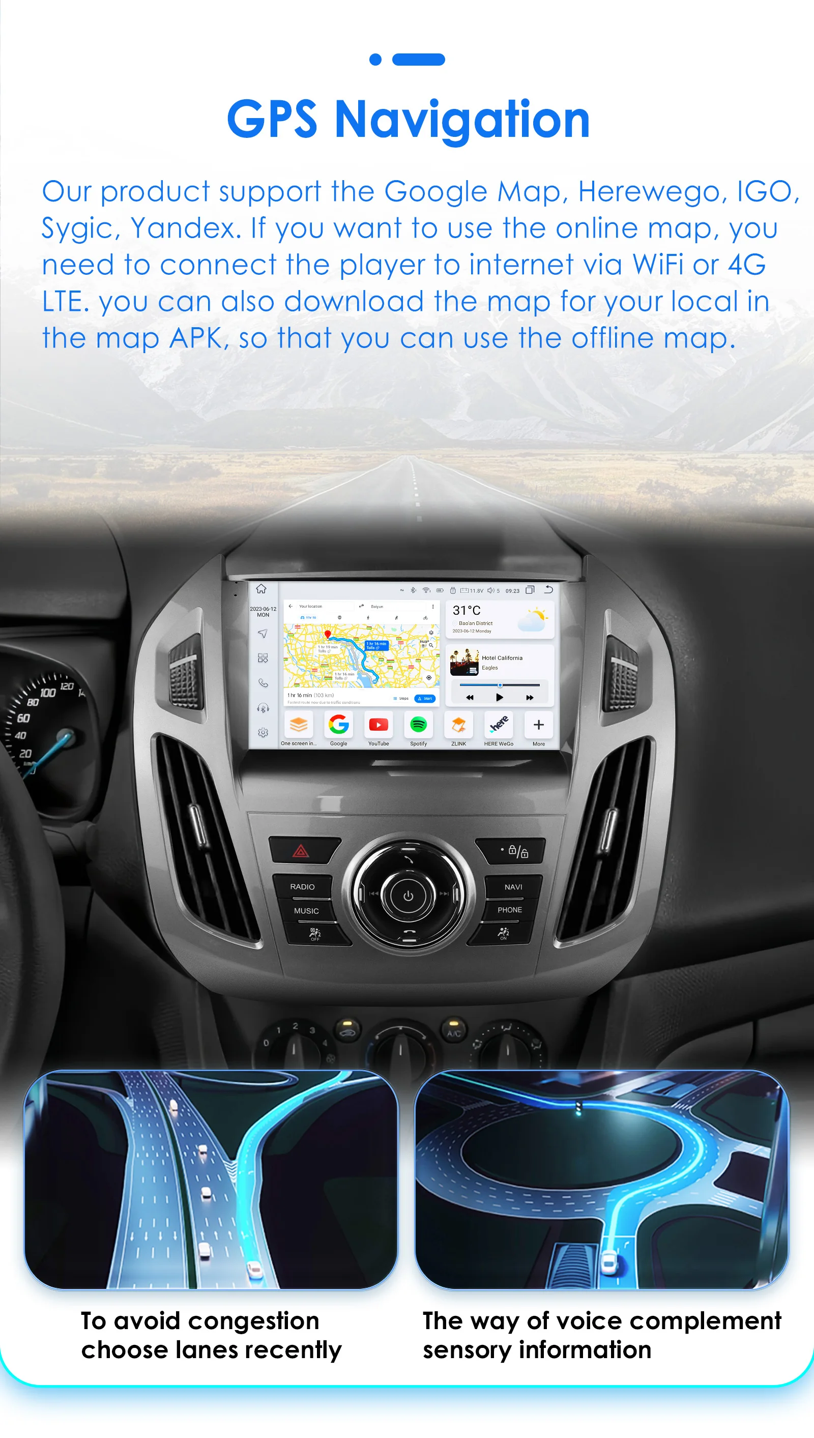 9" Hizpo 2Din CarPlay Android Auto Car Radio for Ford Transit Tourneo Connect 2013 - 2018 UI7862 Multimedia 4G RDS DSP GPS Navi