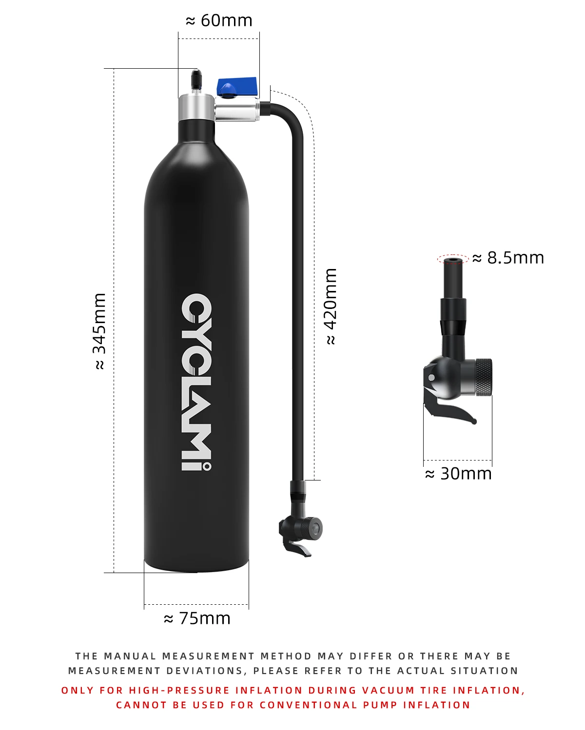 CYCLAMI 1.2L Aluminum Alloy MTB Road Inflator Tyre Air bottle Tire Booster With Valve Gas Cylinder For Bike Tubeless 29" Tire