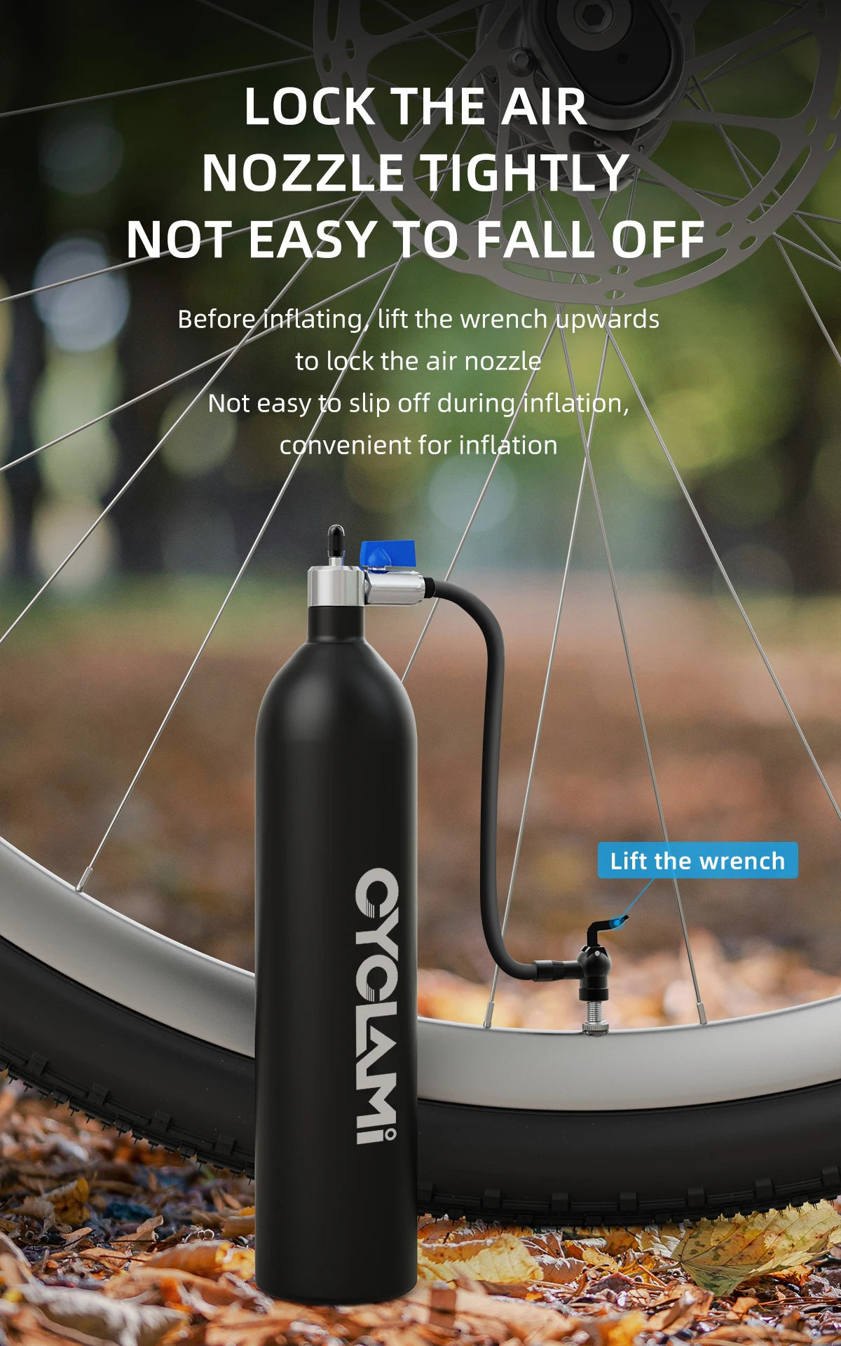 CYCLAMI 1.2L Aluminum Alloy MTB Road Inflator Tyre Air bottle Tire Booster With Valve Gas Cylinder For Bike Tubeless 29" Tire