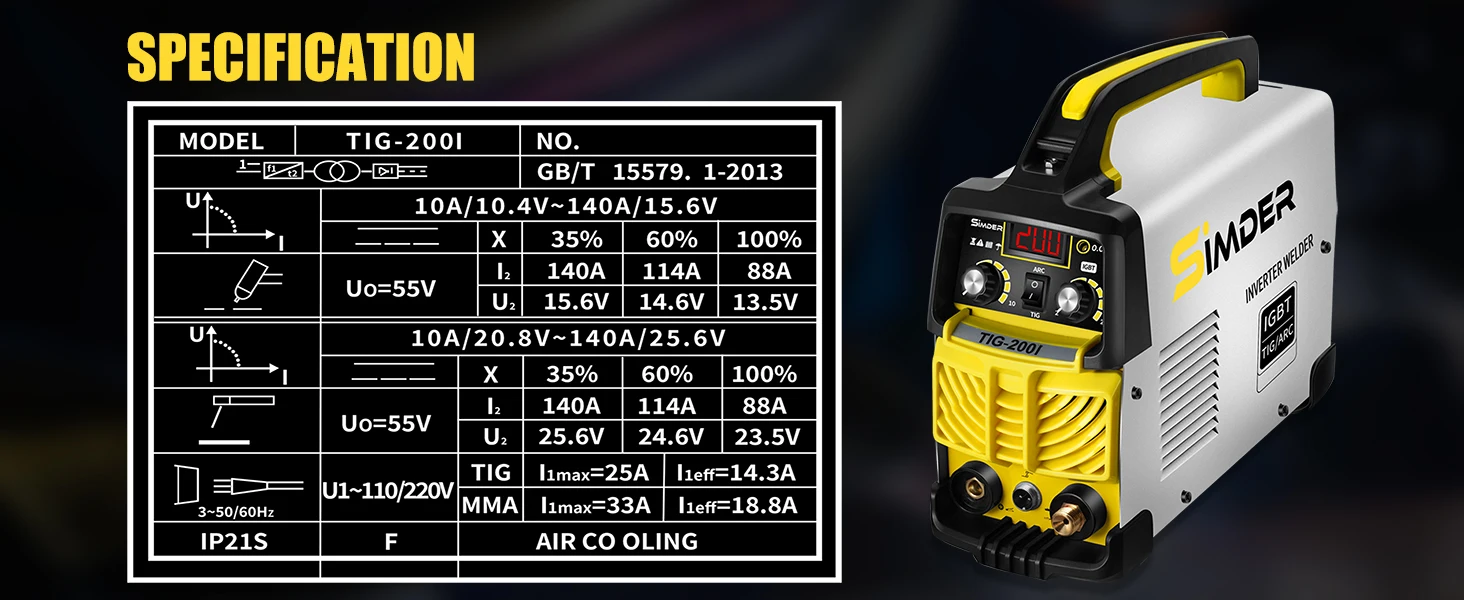 SSIMDER Tig Welder TIG-200 220V TIG MMA 2 in 1 Welding Machine Stick Arc Welding DC IGBT Inverter Welder Machine
