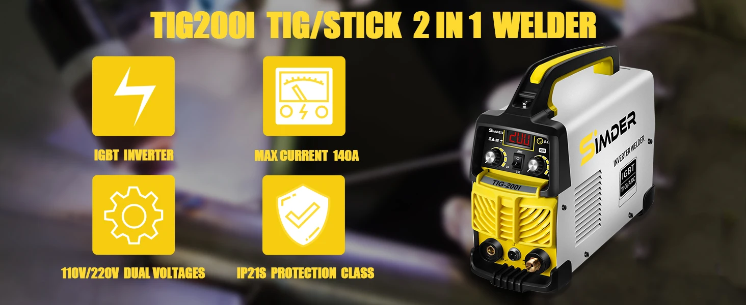 SSIMDER Tig Welder TIG-200 220V TIG MMA 2 in 1 Welding Machine Stick Arc Welding DC IGBT Inverter Welder Machine