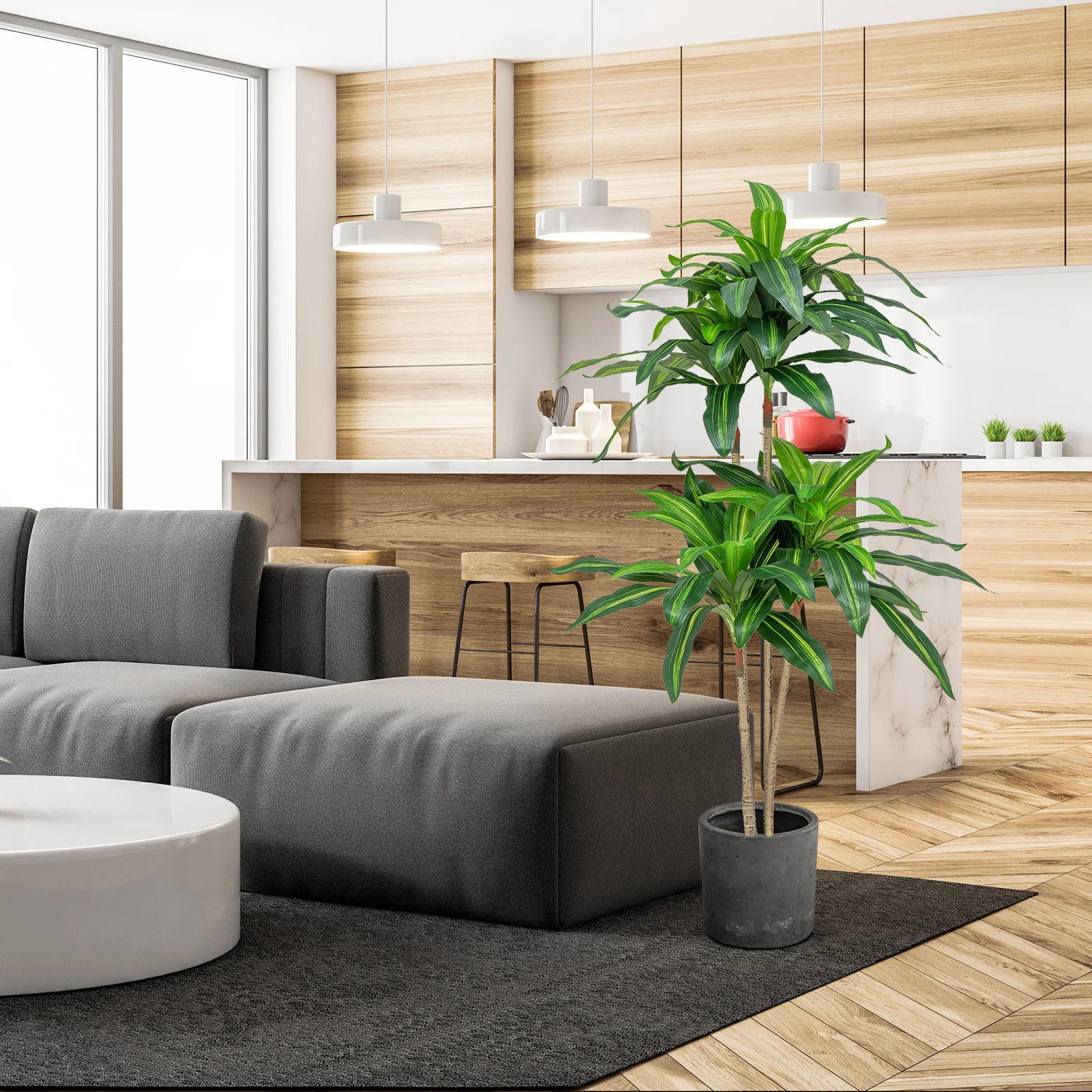 140cm Art plant Artificial plant Dracena Room plant with Pot & 92 Leaves plant Green Dragon Tree Artificial Palm