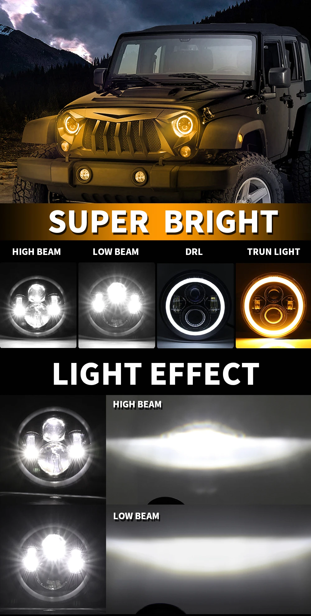 HAOLIDE 7 Inch LED Headlight 180W H4 Hi-Lo With Halo Angel Eyes E9 Dot Amber Turn Signal Light For Lada 4x4 urban Niva 12V 24V