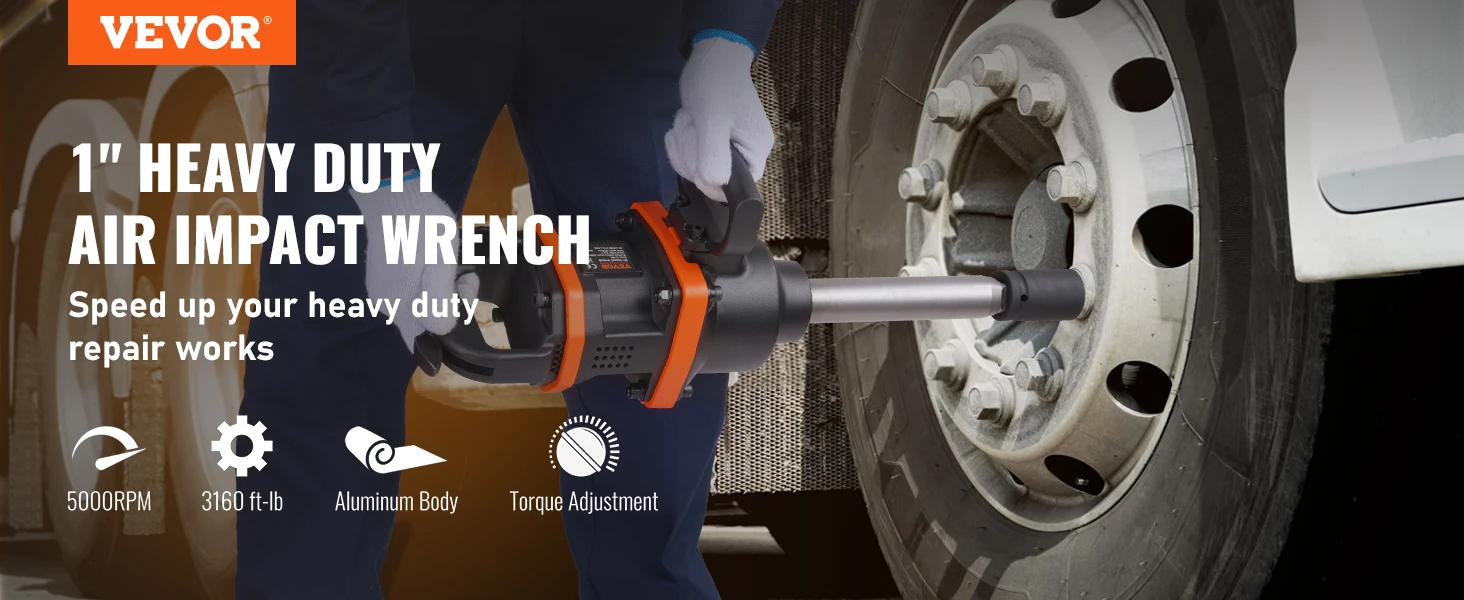 SucceBuy 1Inch Air Impact Wrench Impact Gun Up to 3160ft-lbs Reverse Torque Output for Repairs of Heavy Duty Truck Tractor Tire
